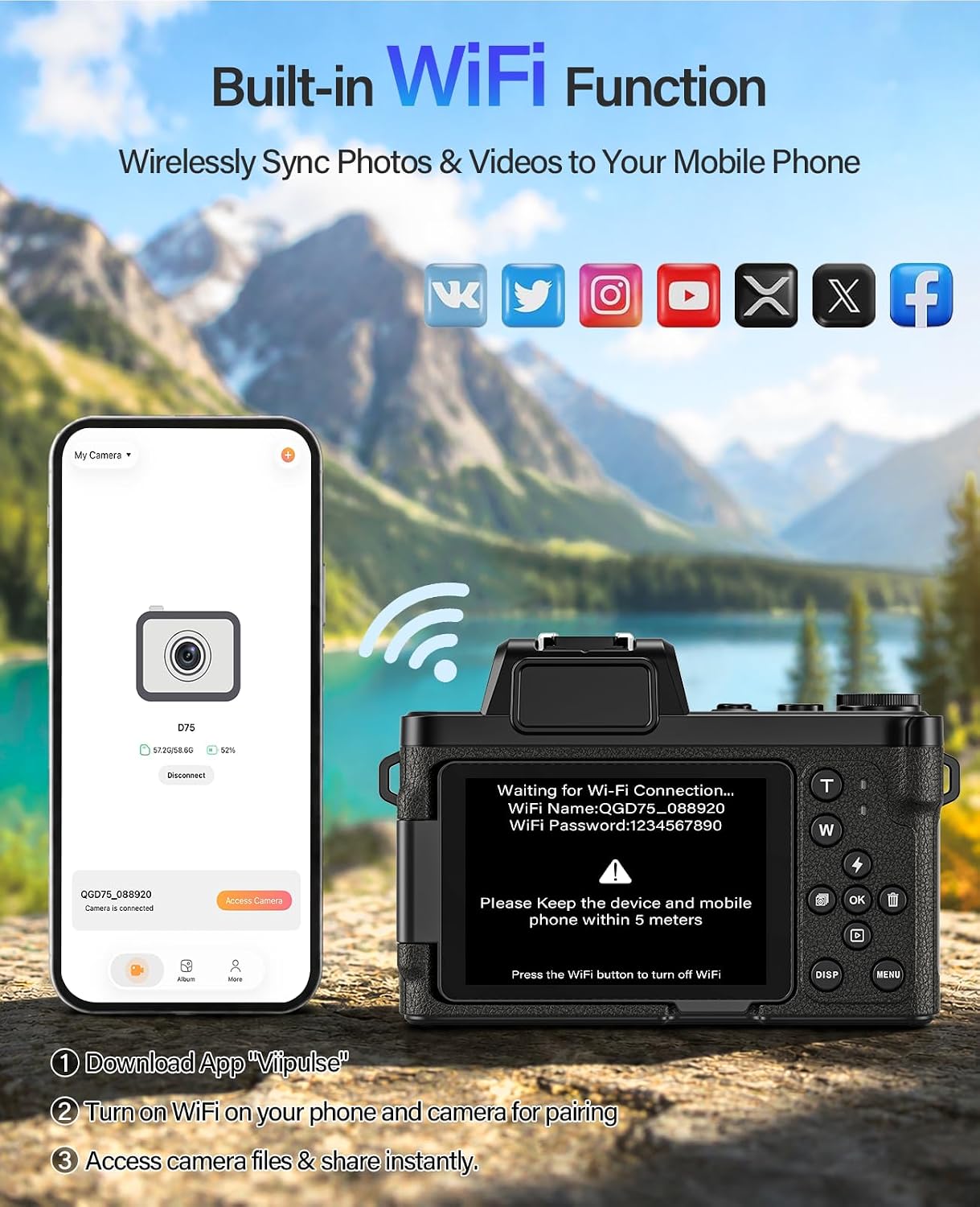 Maxmango Cámara digital D75 para fotografía - Cámara de vlogging Wi...