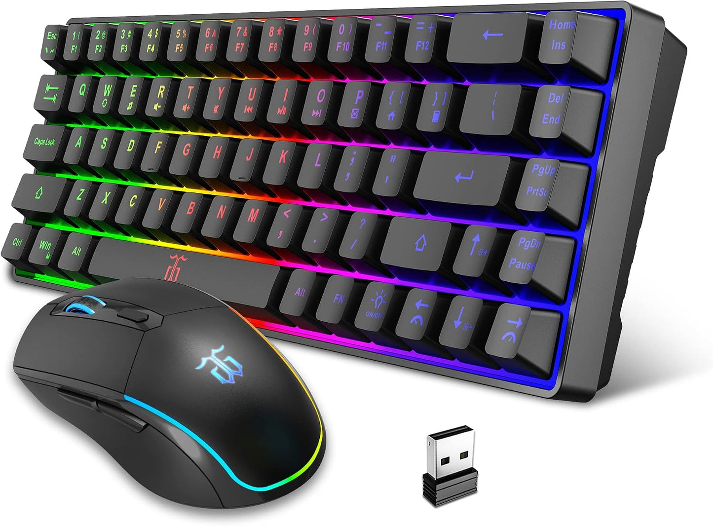 Snpurdiri Combo de teclado y mouse inalámbricos para juegos 60%, co...