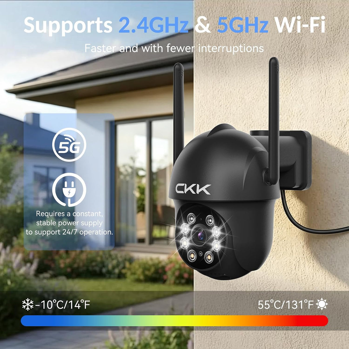 CKK Cámara de seguridad 2K al aire libre, 3MP WiFi Cámaras de segur...