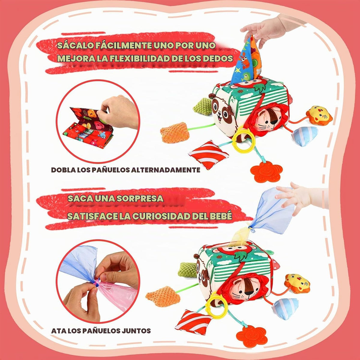 YOGINGO Caja de pañuelos para bebé, juguetes sensoriales Montessori...