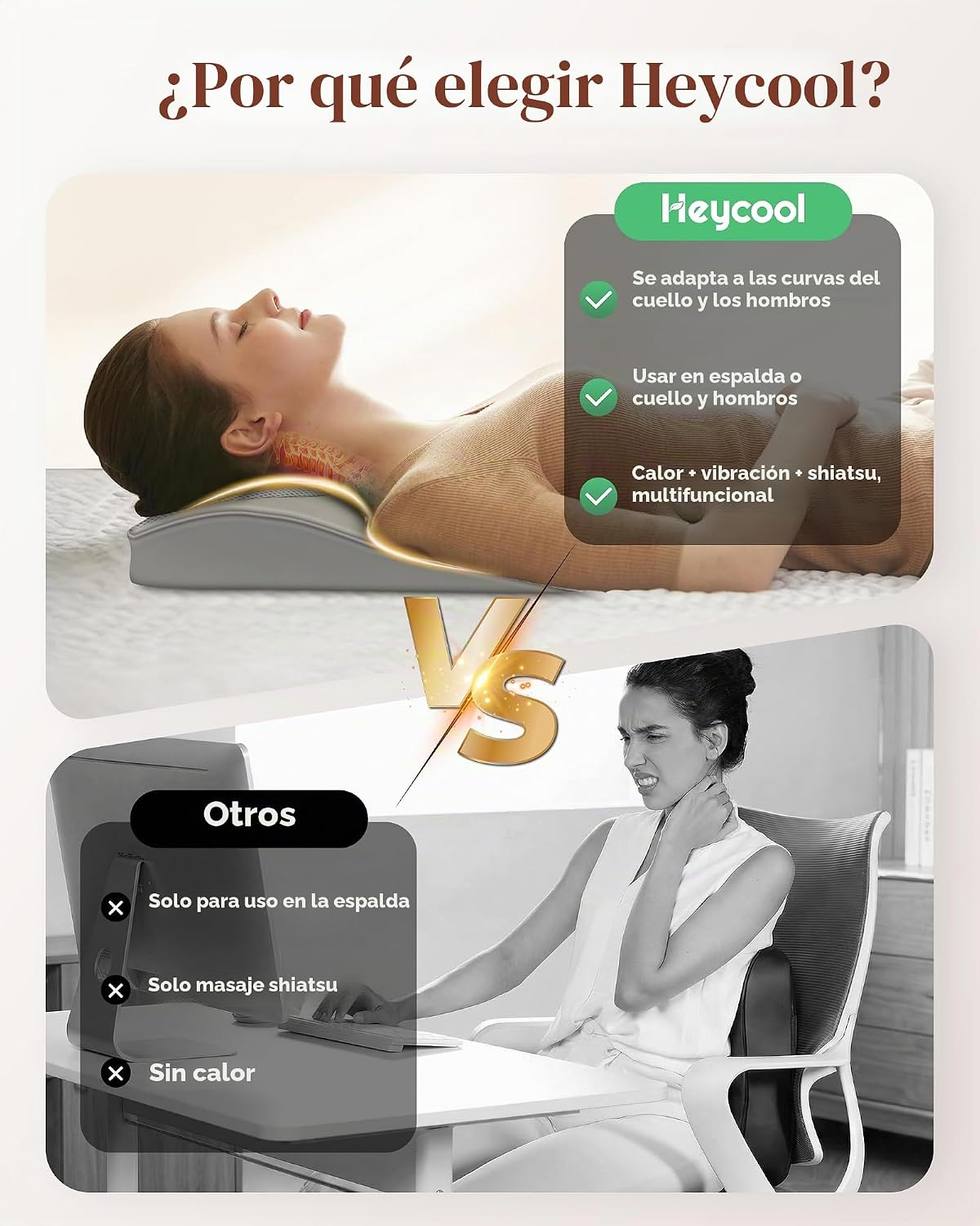 Heycool Shiatsu - Masajeador de espalda y cuello, almohada de masaj...