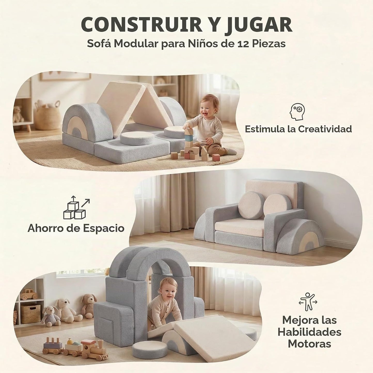 BUMNANA Sofá modular de juego para niños, sofá seccional para niños...