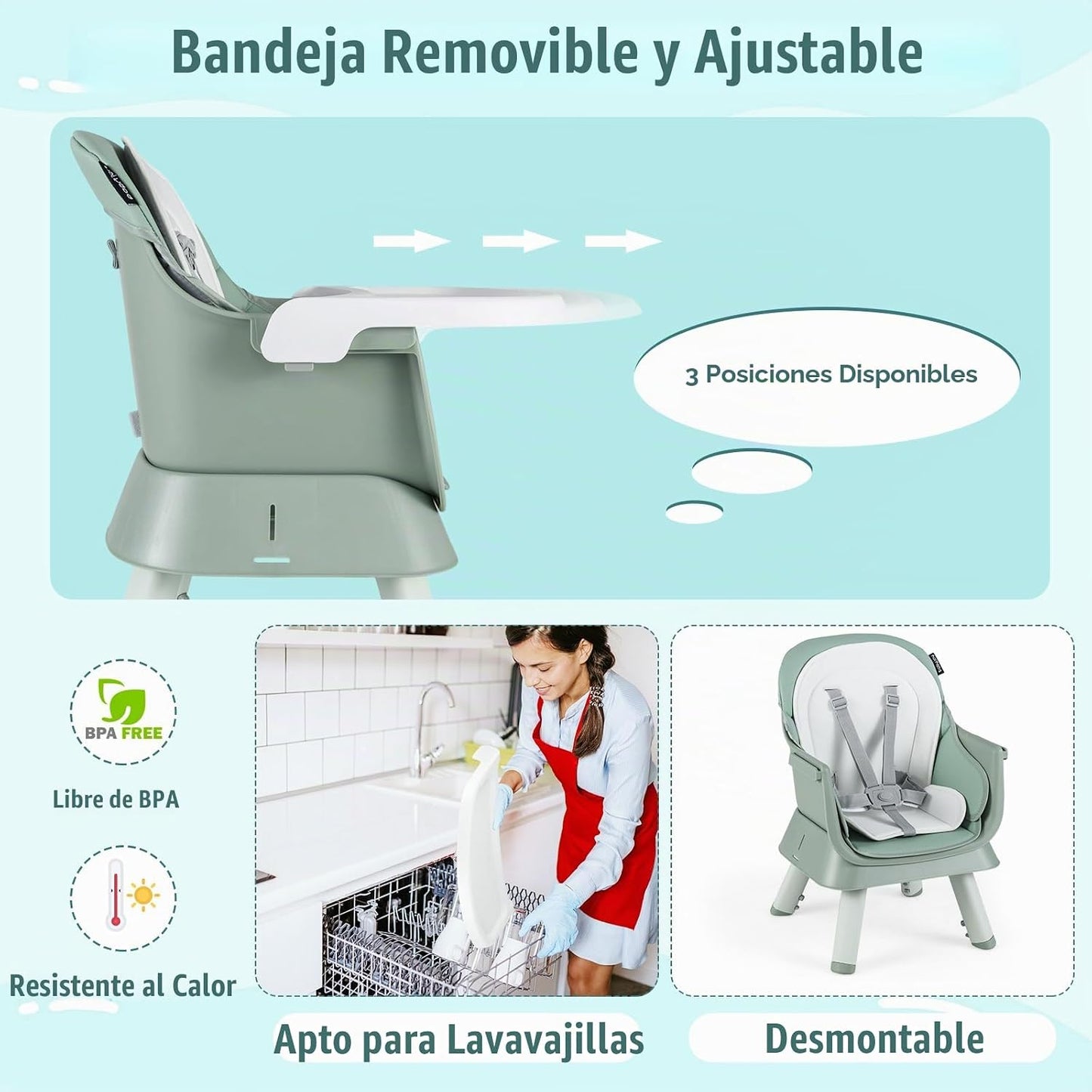 HONEY JOY Silla alta 8 en 1 para bebé, silla alta convertible para...