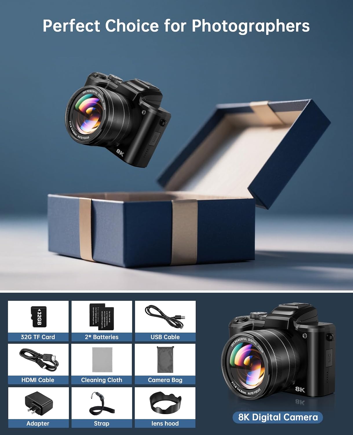 Cámara digital 8K, cámaras con enfoque automático de 88MP para foto...