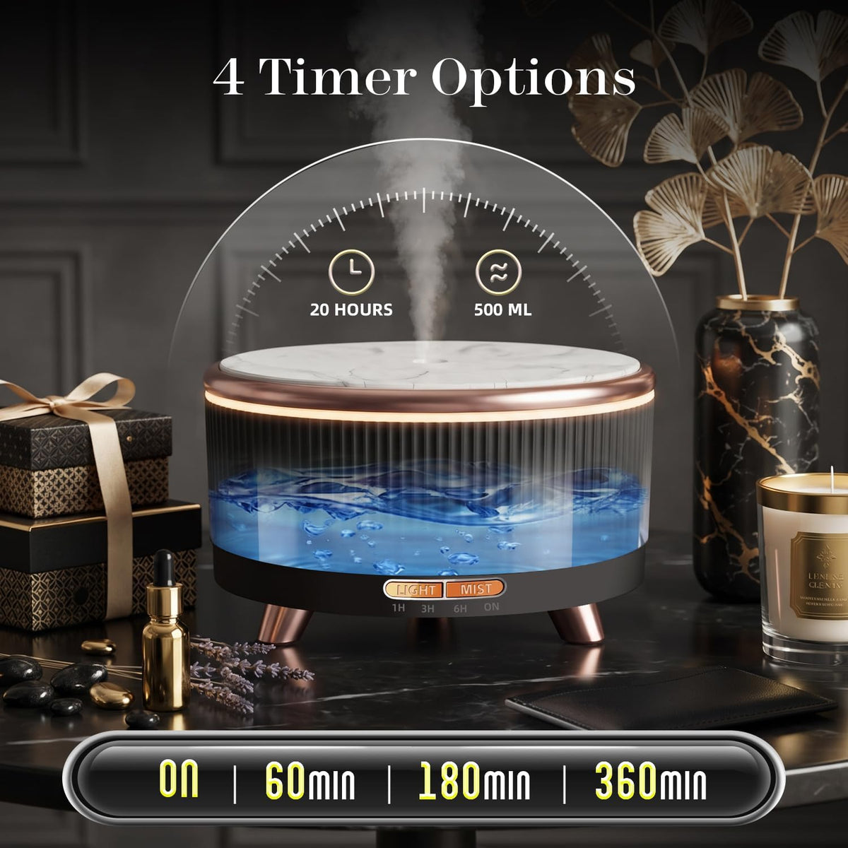 Difusor y humidificador ultrasónico premium: gran capacidad de 16.9...