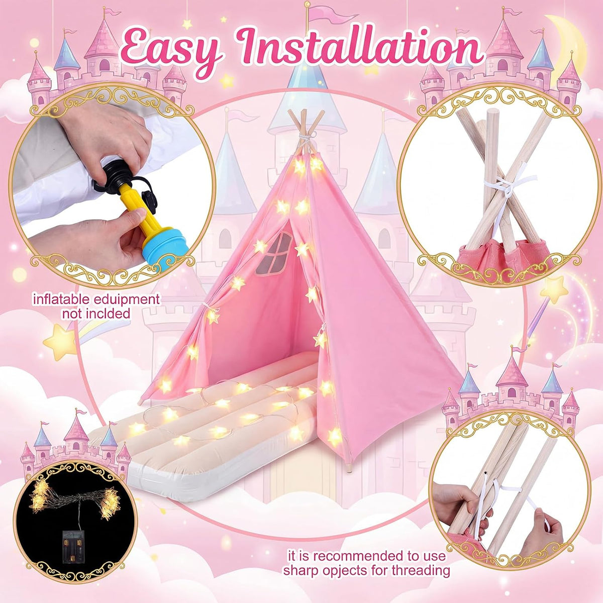 Chunm - Tipi para fiesta de pijamas a granel, completo, 6 rosas, ju...