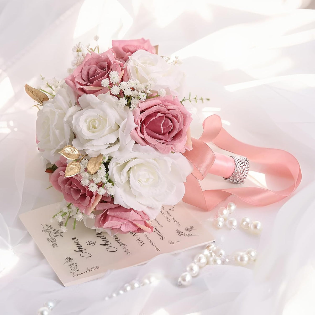 Qeedy Ramos de Boda para Novia - Flores de Seda Realistas Rosas Art...