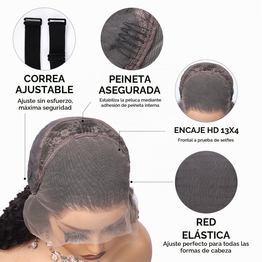 Pizazz Pelucas delanteras de encaje HD 13x4 Cabello humano Nudos pr...