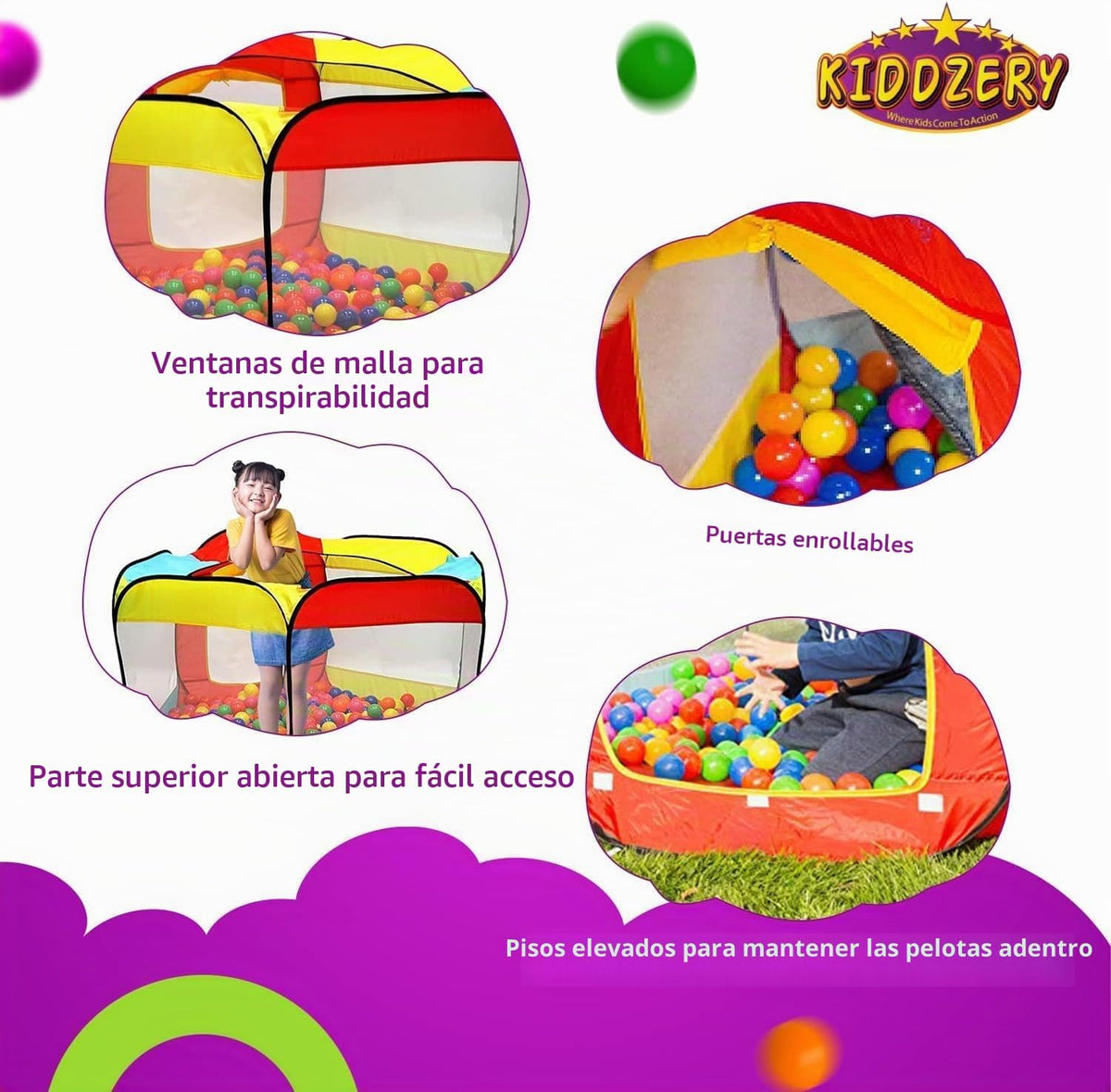 Piscina de pelotas para niños, carpa grande desplegable para niños...