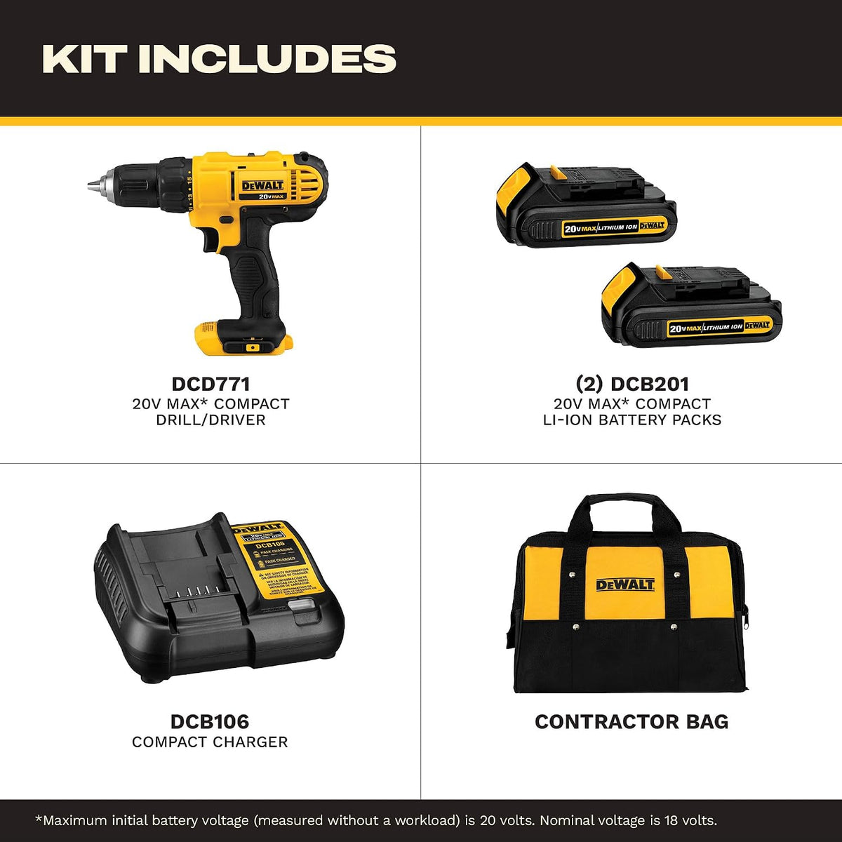 DEWALT Juego de Taladro Atornillador Inalámbrico de 20V Max, 2 Velo...