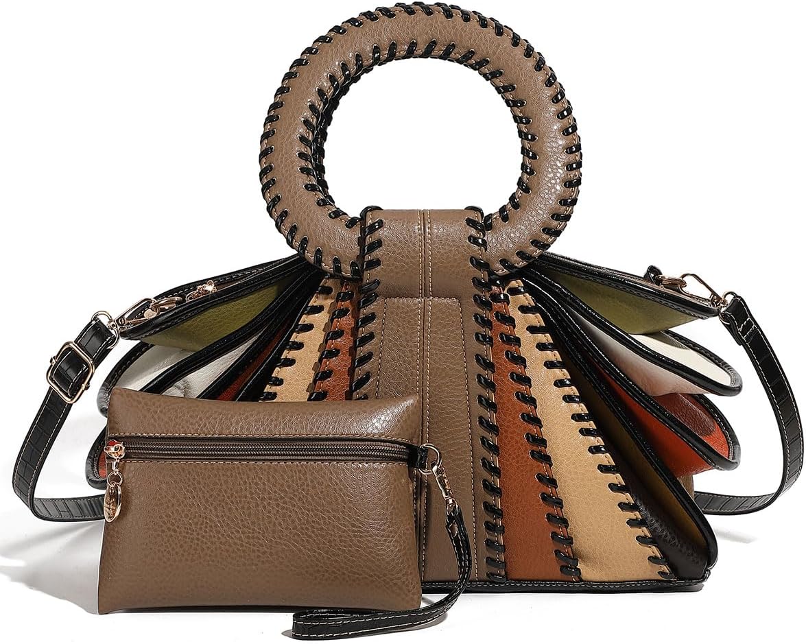 Bolso de mano con asa superior multicolor de diseño para mujer, gra...