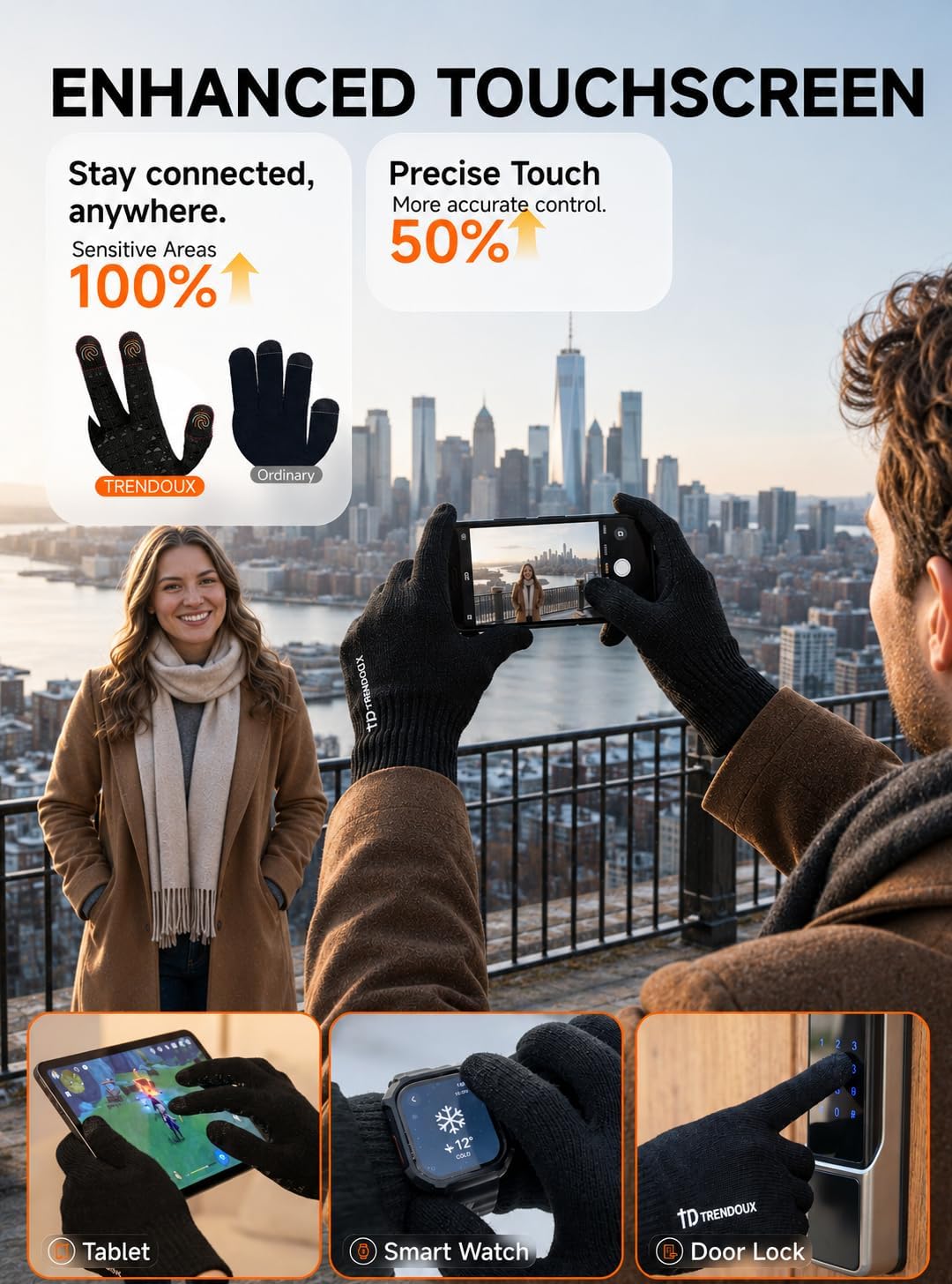 TRENDOUX - Guantes de invierno para hombre y mujer, de punto, térmi...