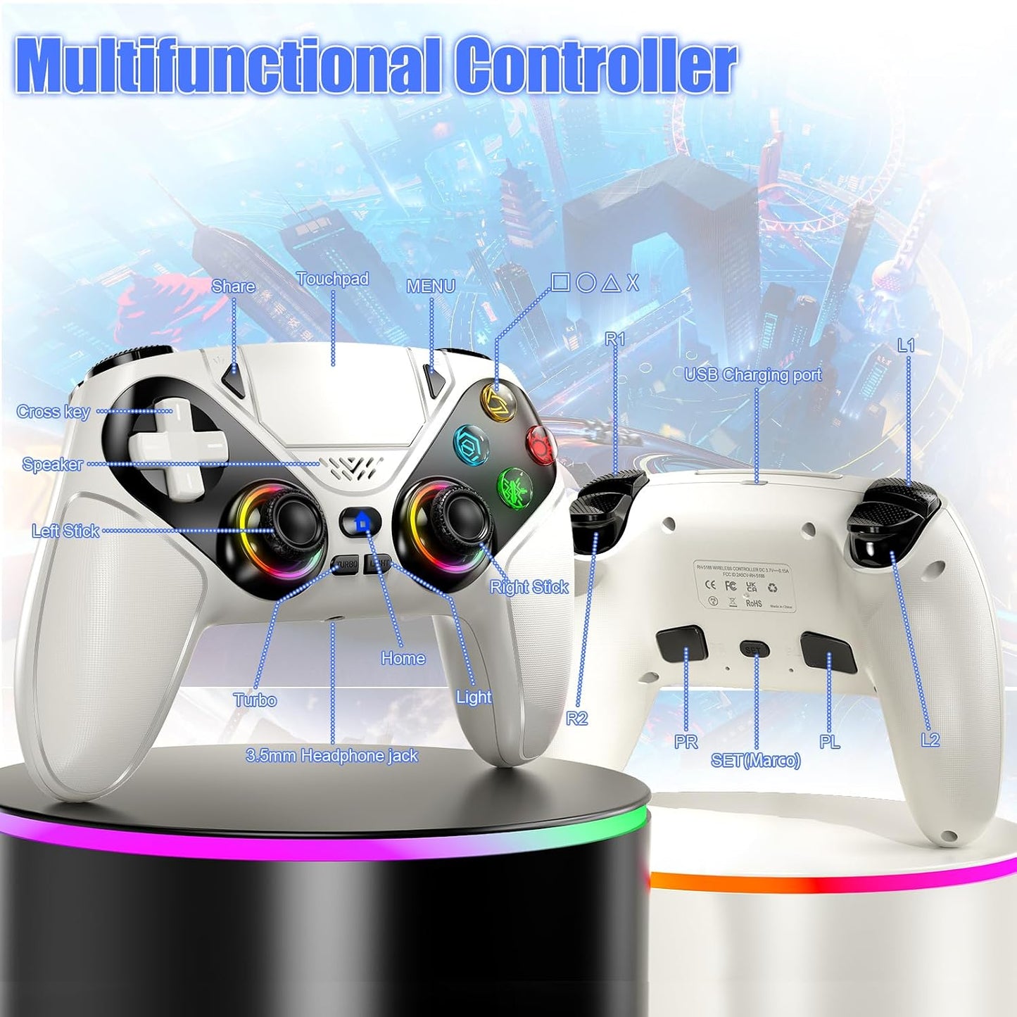 Controlador inalámbrico LED Gamrombo para PS5, compatible con PS5 P...