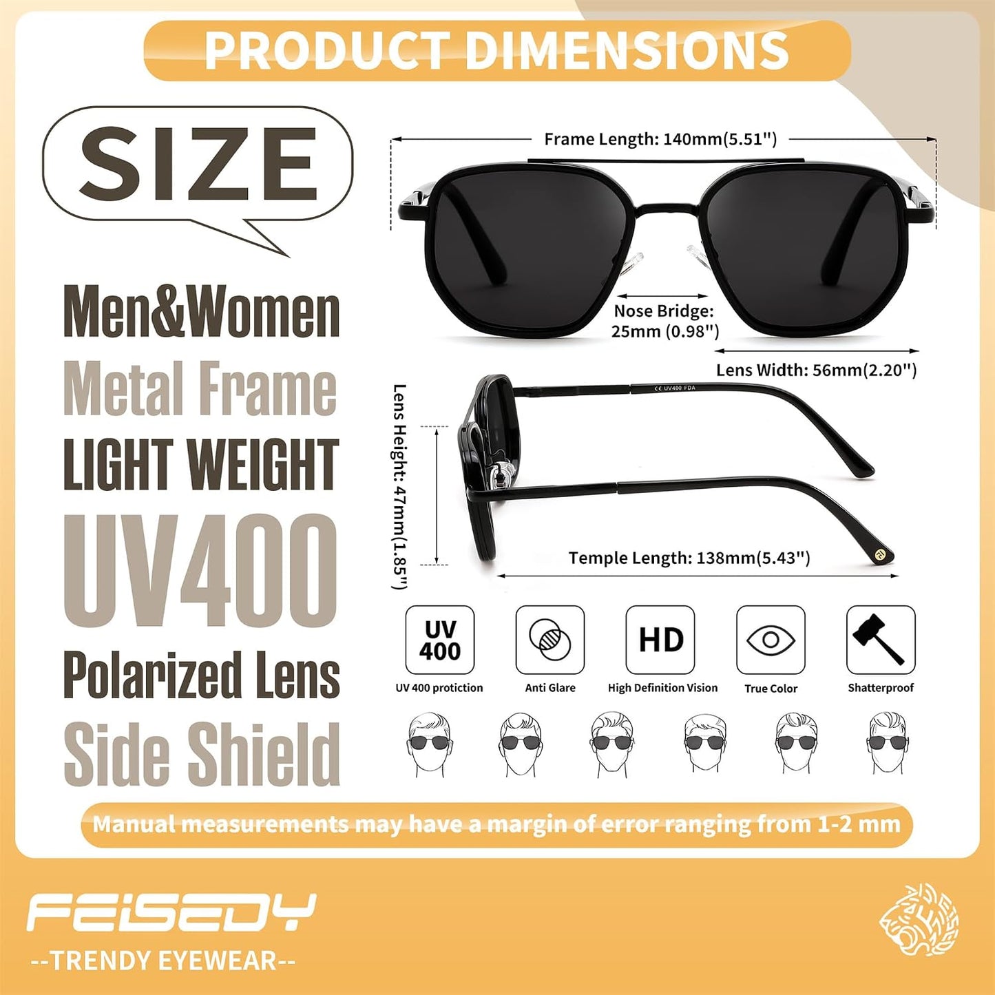 FEISEDY - Lentes de sol polarizados estilo aviador para hombres, ma...