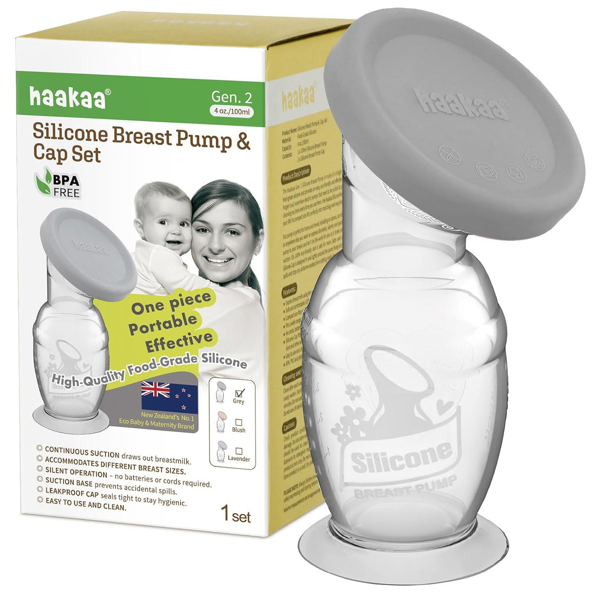 Haakaa Extractor de Leche Manual con Base 4 Fl Oz\/100ml+Tapa | Suc...