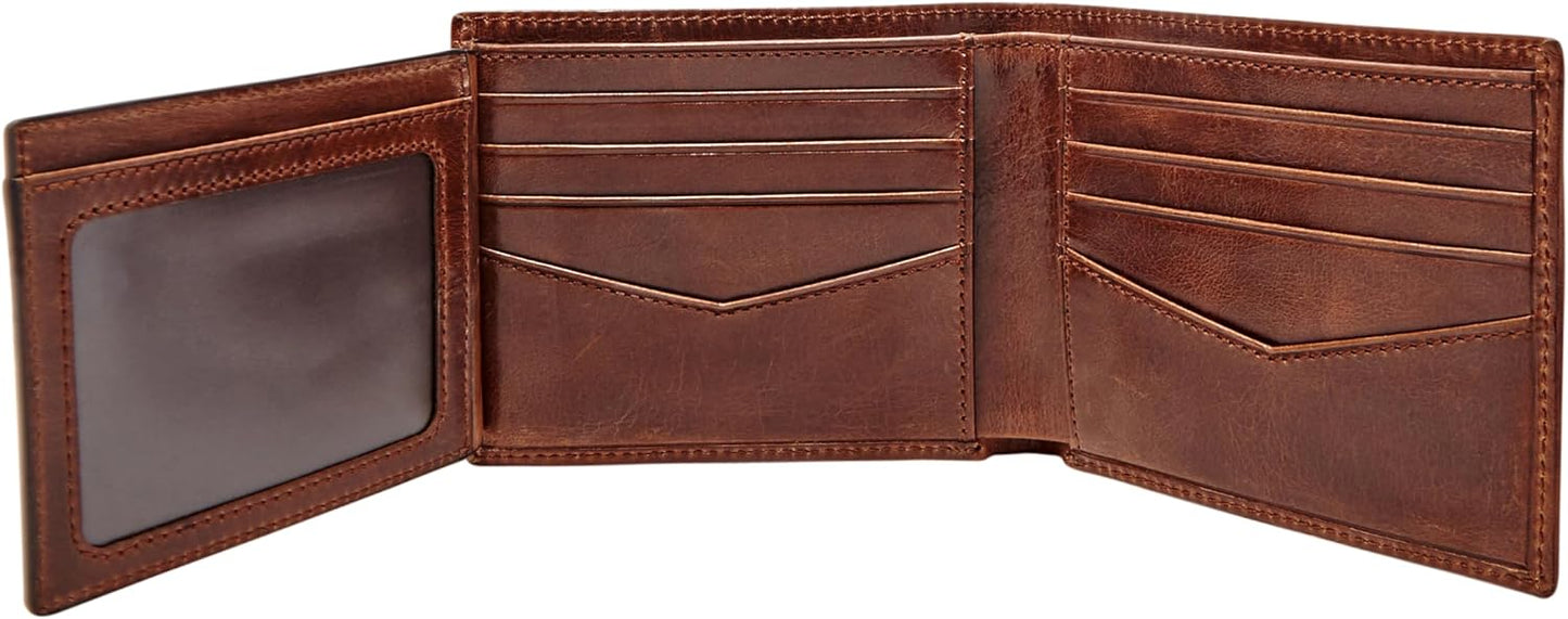 Fossil - Cartera de cuero plegable para hombre Hayes con ventana ab...