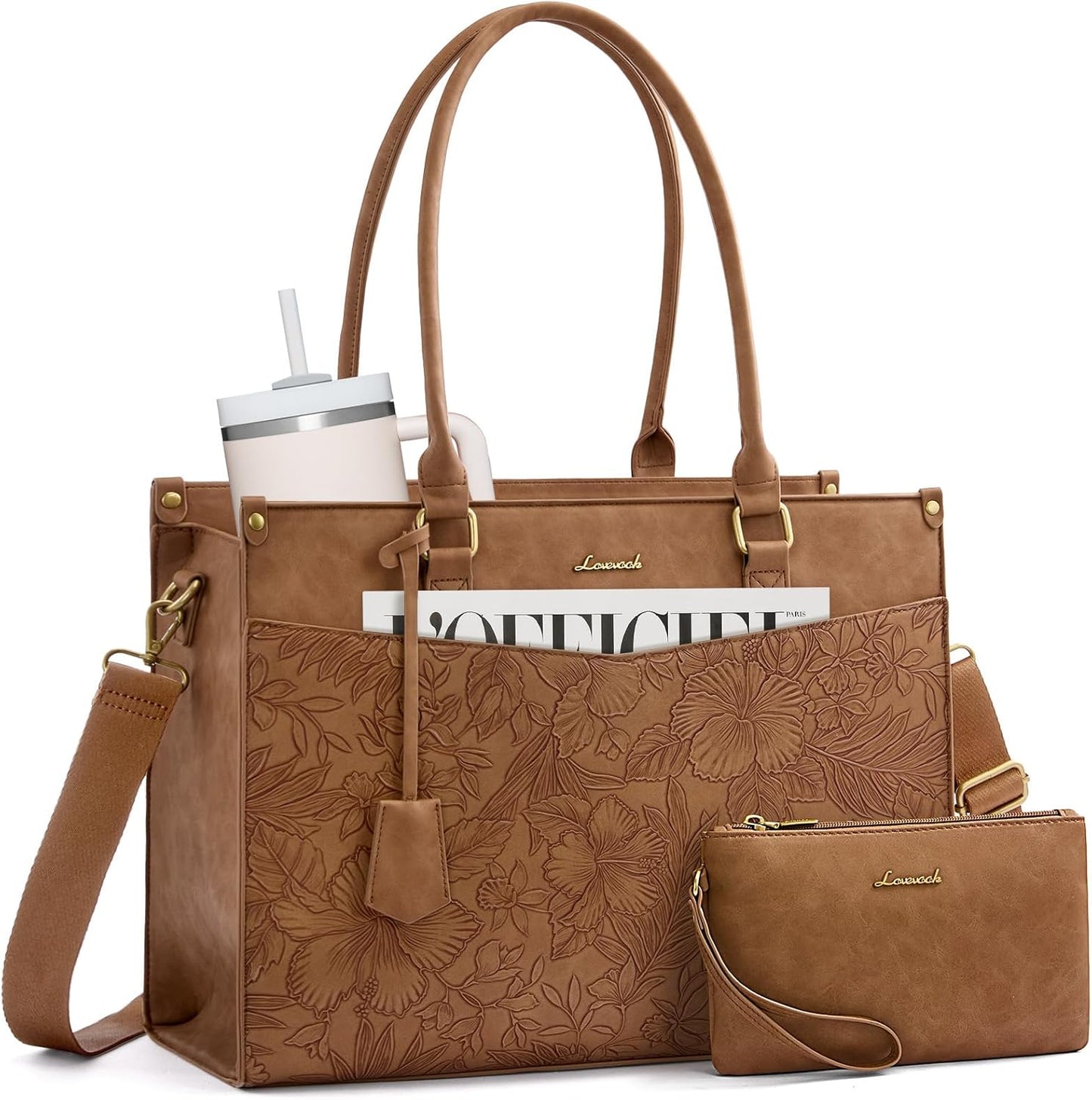 LOVEVOOK Bolsa para laptop para mujer, bolso 2 en 1 con embrague y...