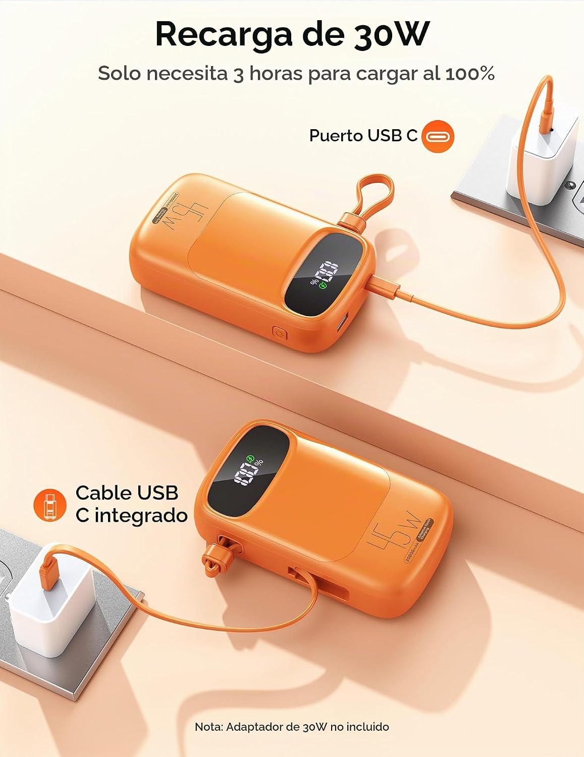 RETMSR Cargador Portátil 20000mAh 45W USB C Carga Rápida, Cable Inc...