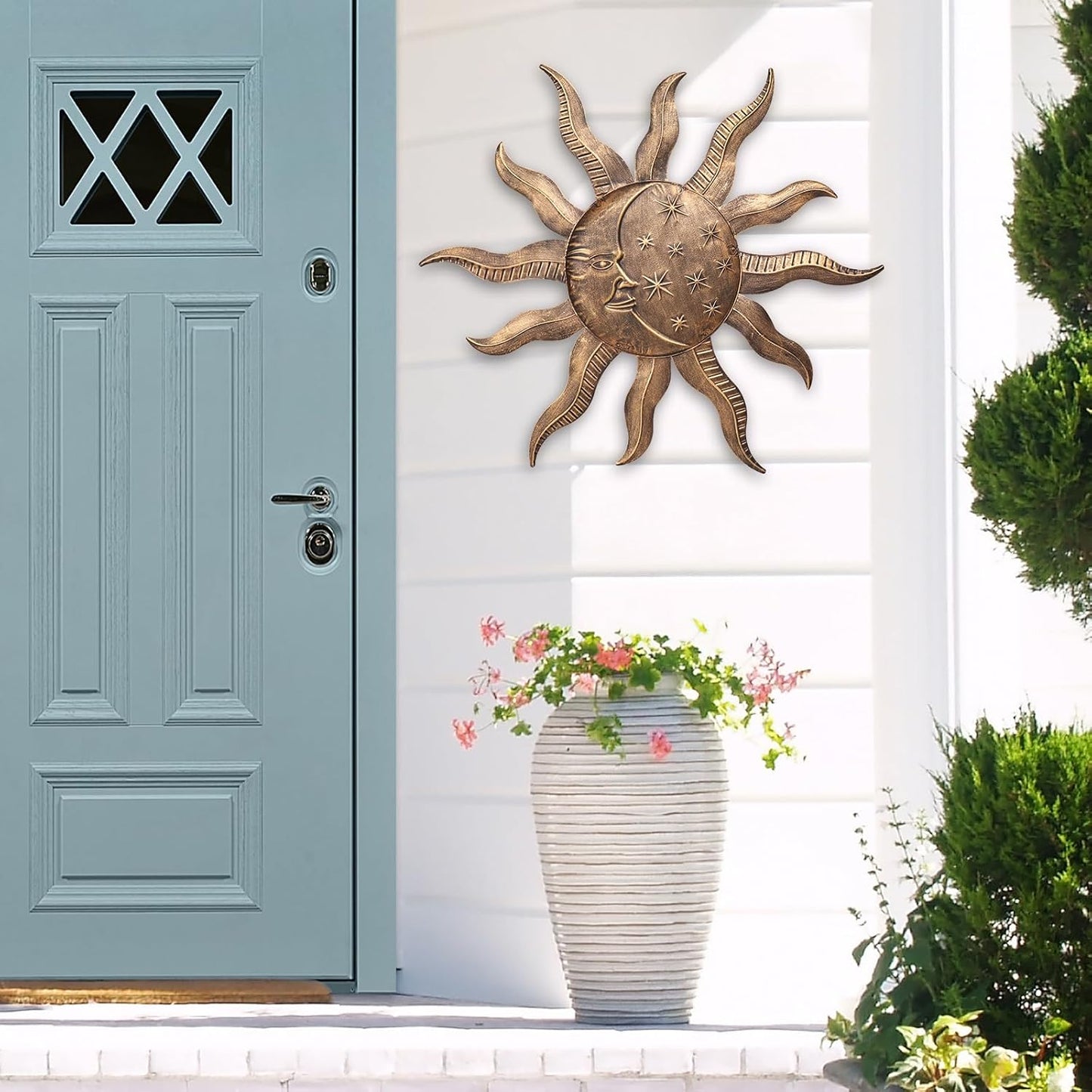 VCUTEKA Arte de pared de metal con sol de 27 pulgadas, decoración p...