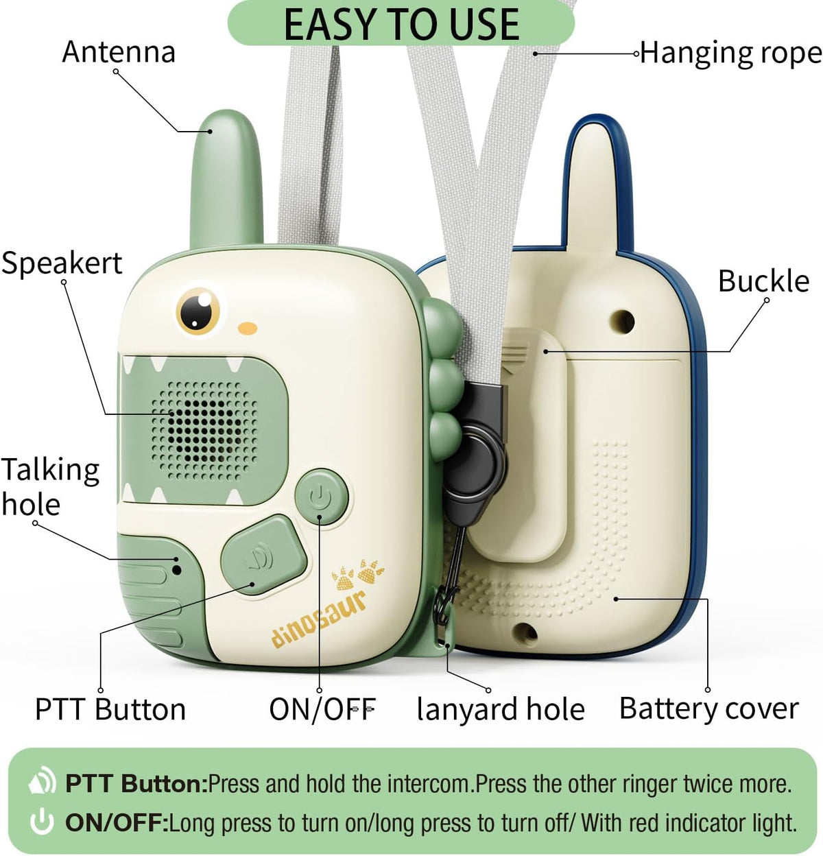 Dino Walkie Talkies para niños, juguetes de dinosaurio para niños d...