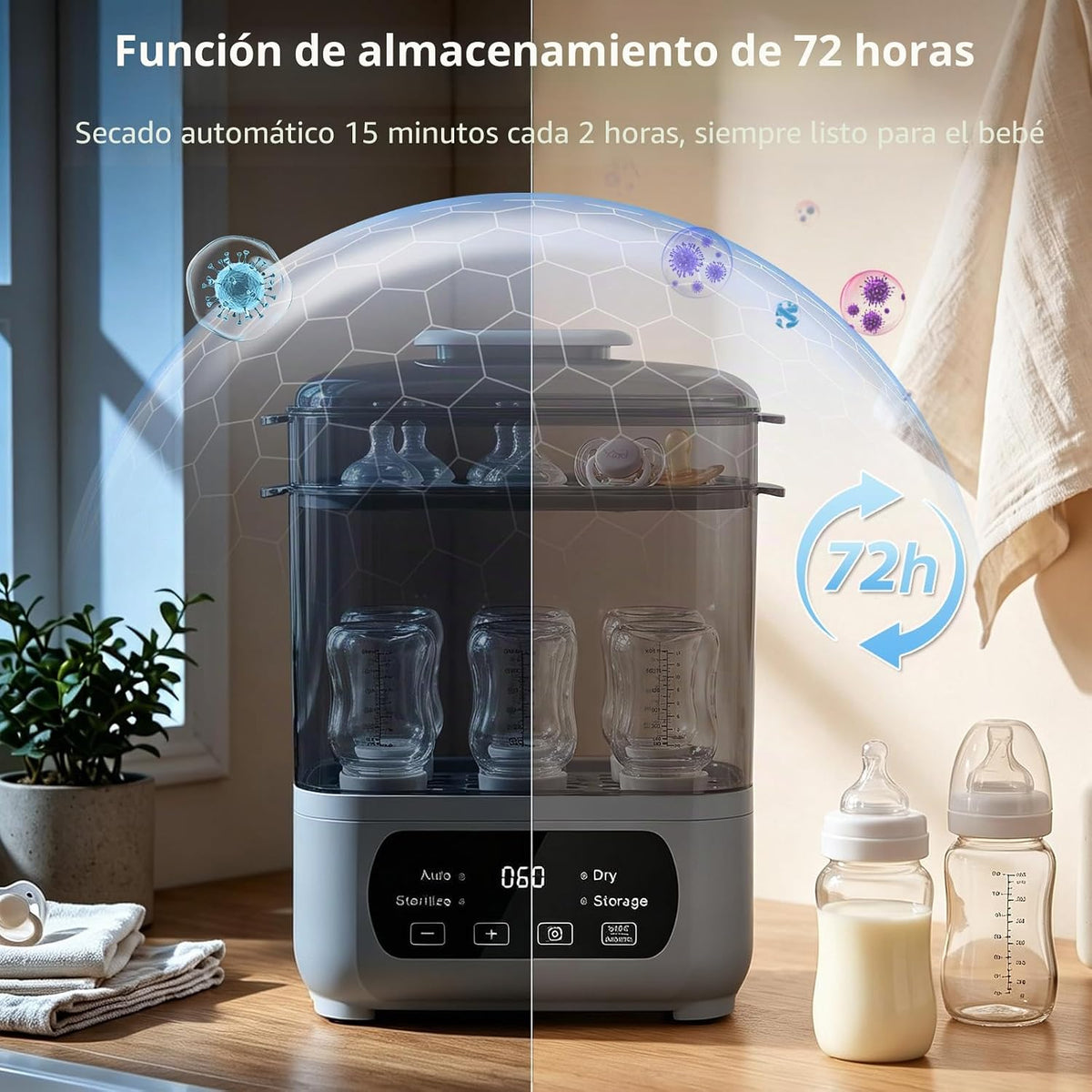 Vaporizador y secadora de biberones 4 en 1, vaporizador eléctrico c...