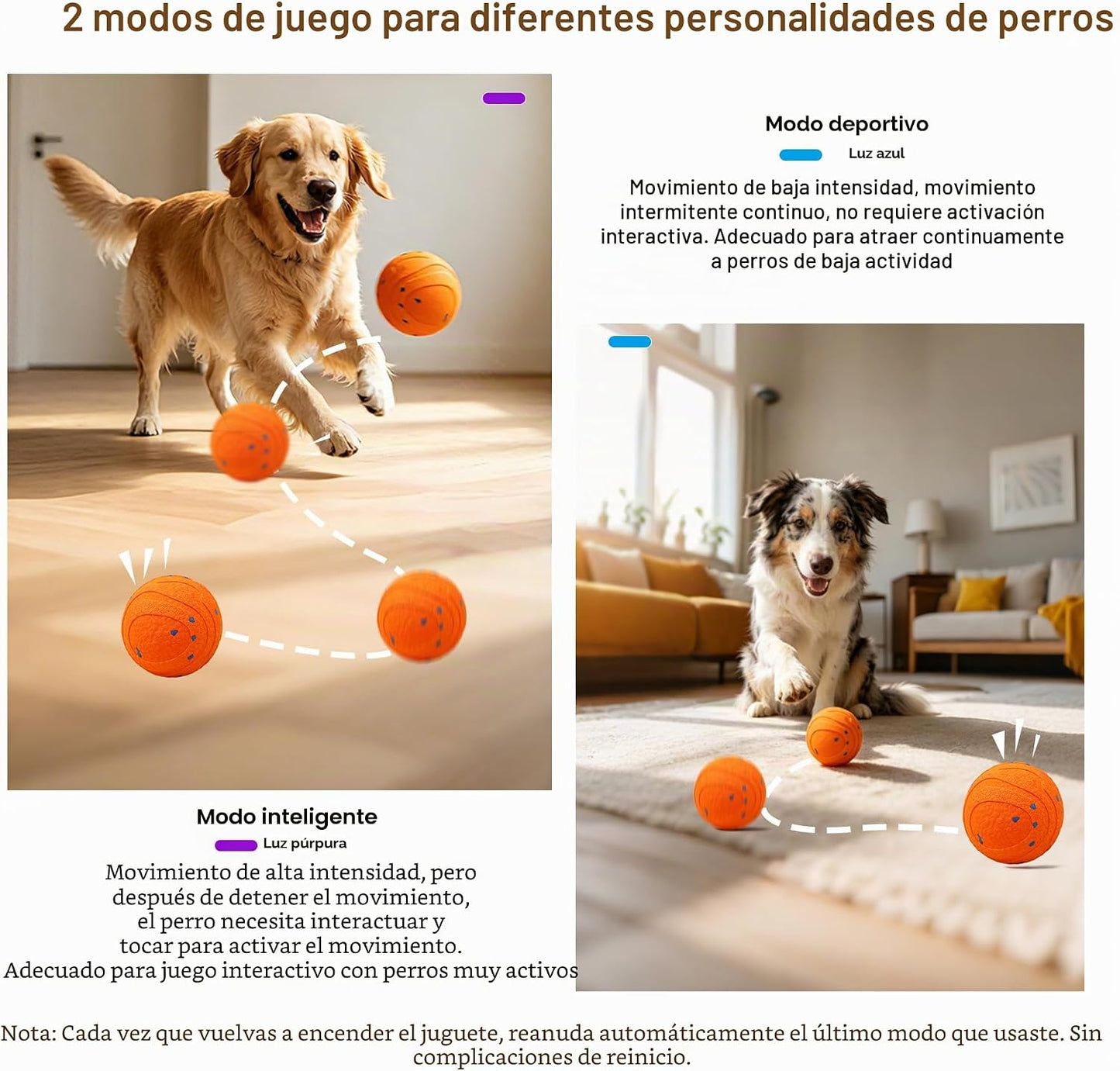 Pelota automática interactiva para perros, juguete de movimiento au...