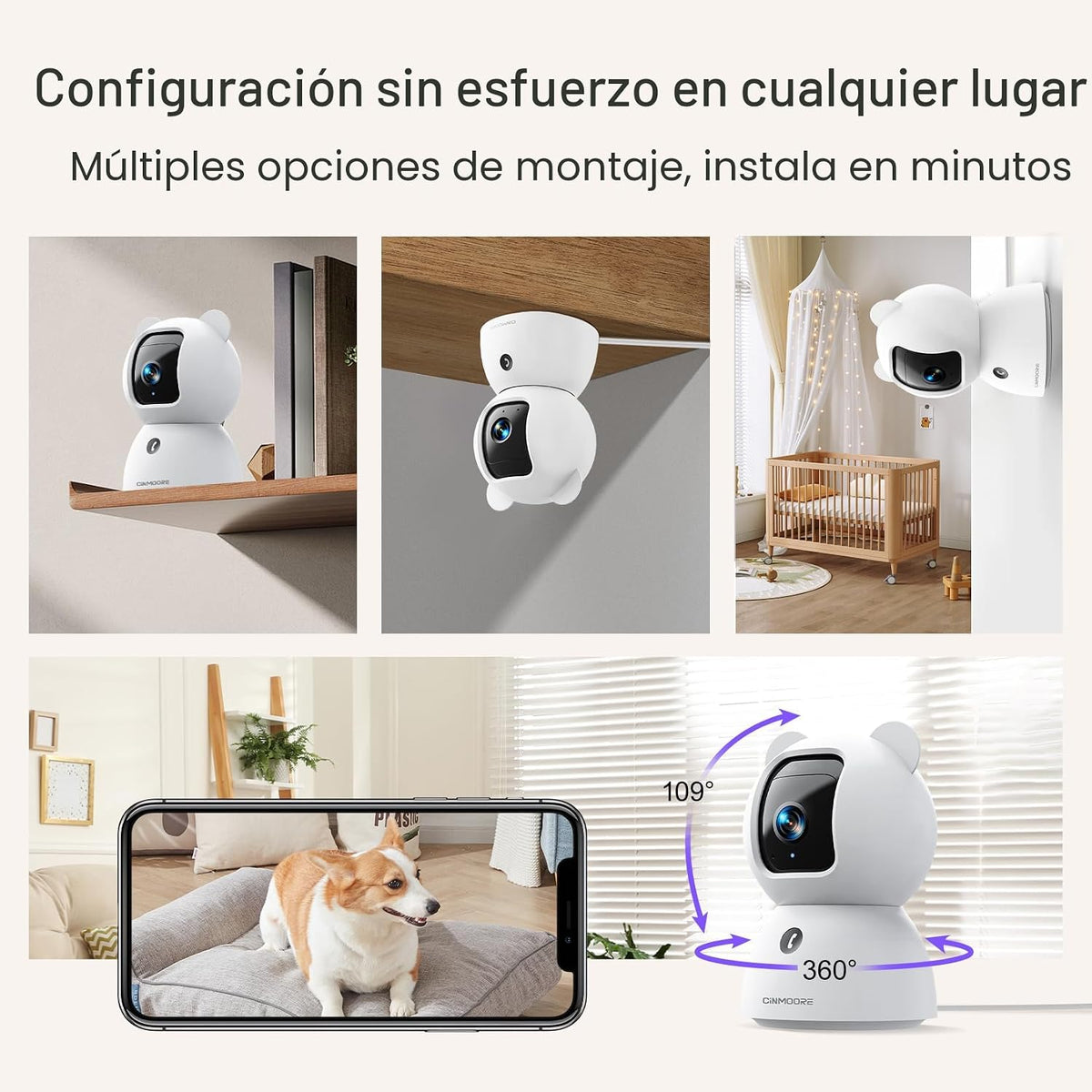 CINMOORE Cámara de seguridad interior de 2.5 K, 4 unidades, detecci...