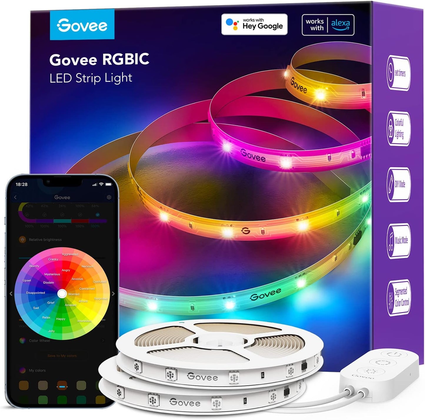 Govee Tira de luces LED RGBIC inteligentes de 65.6 pies, tira de lu...