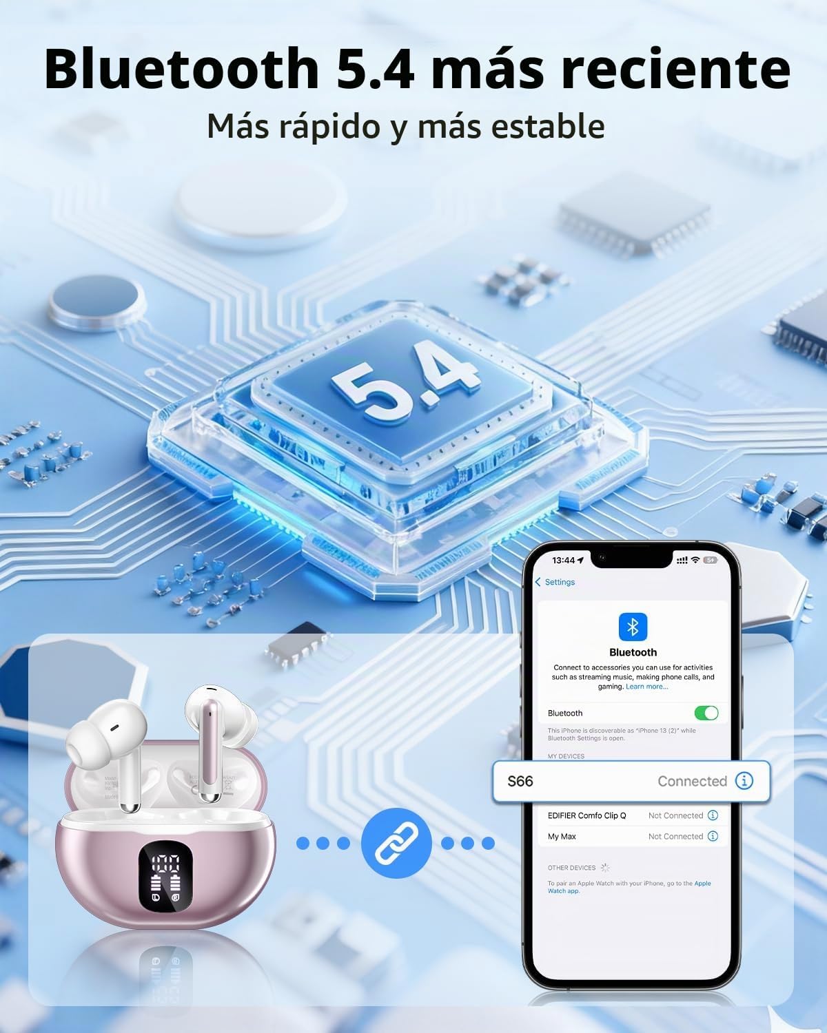 Auriculares inalámbricos, Bluetooth 5.4 auriculares estéreo de grav...