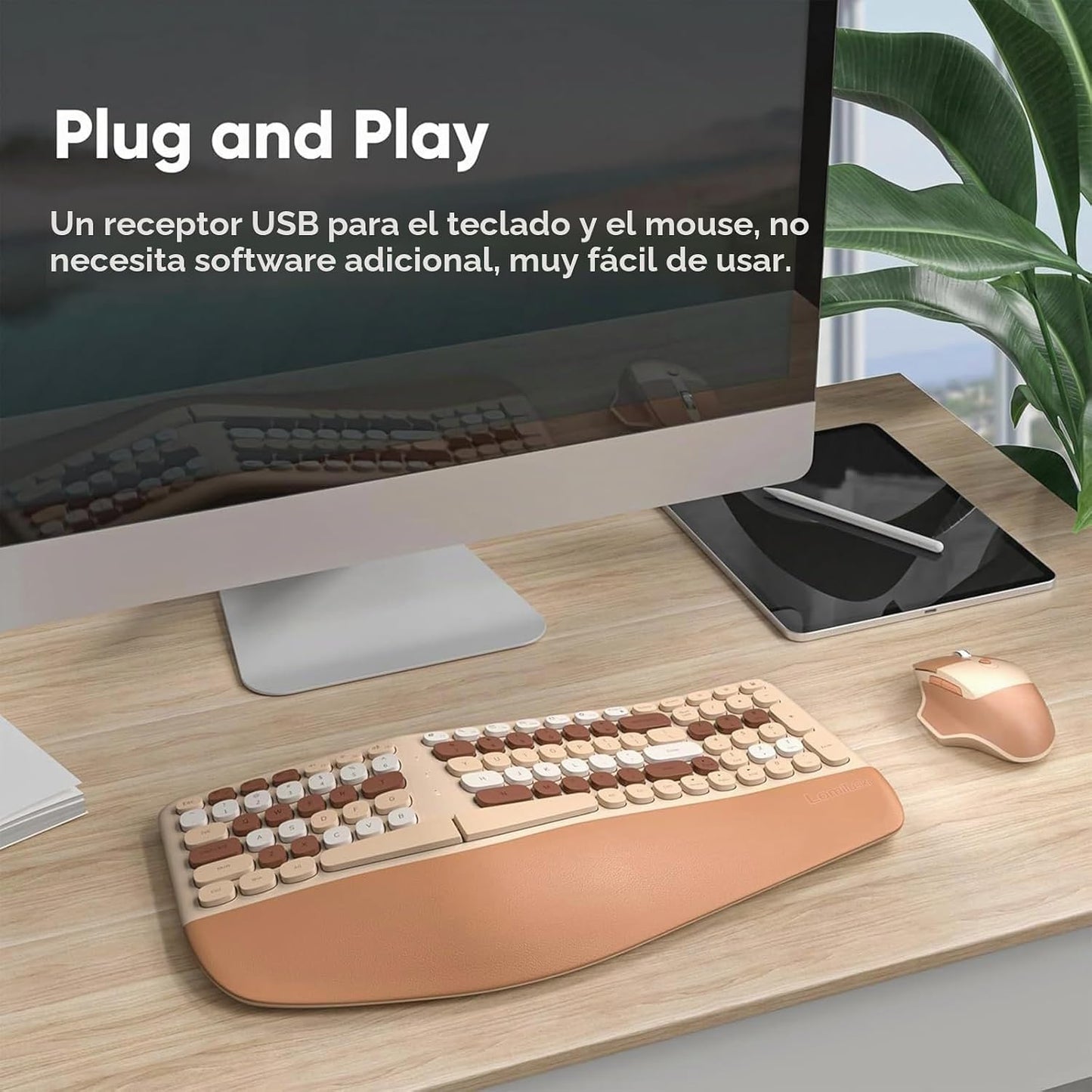 Combo de teclado ergonómico inalámbrico y mouse con reposamuñecas d...