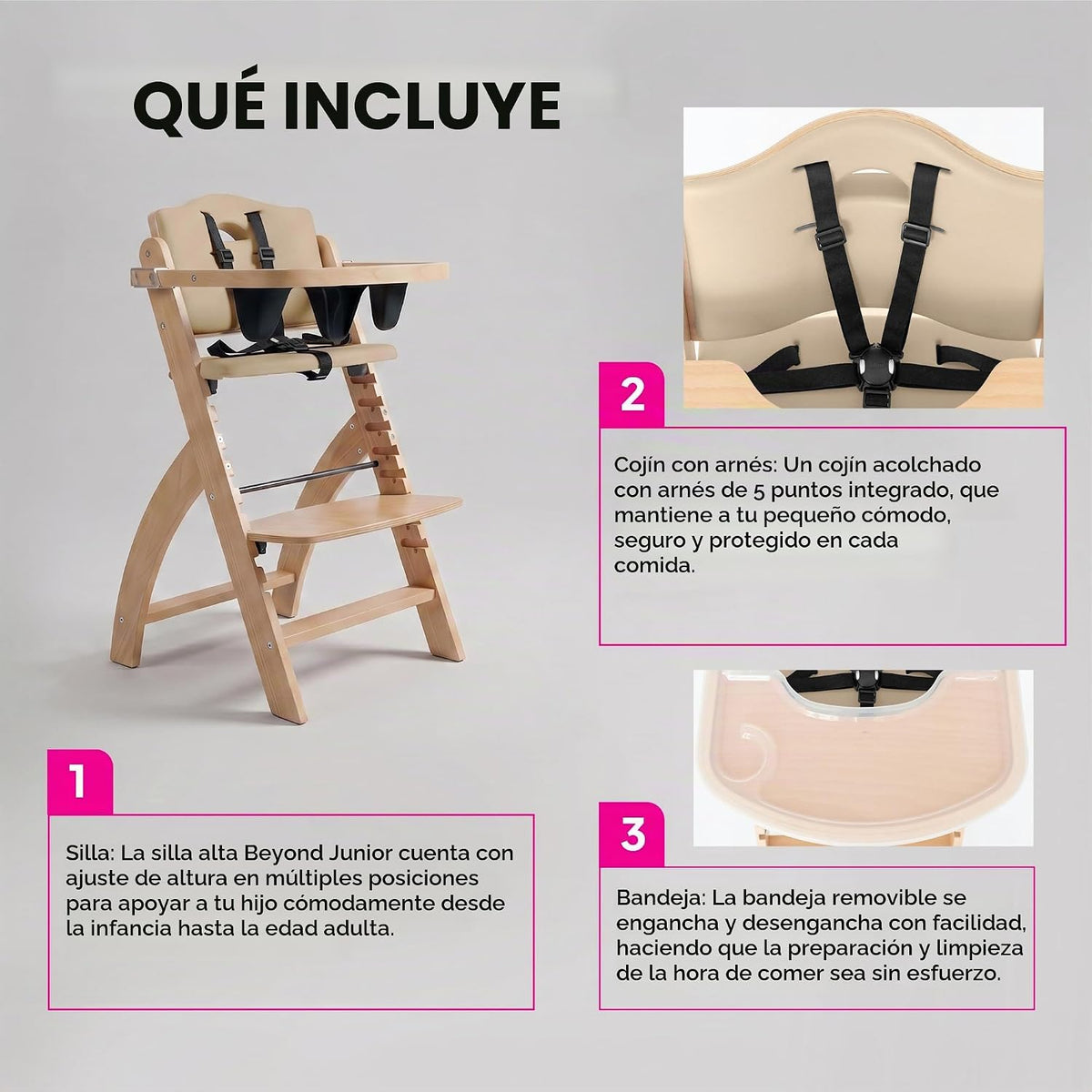 Abiie Beyond Junior - Silla alta de madera con bandeja, silla alta...