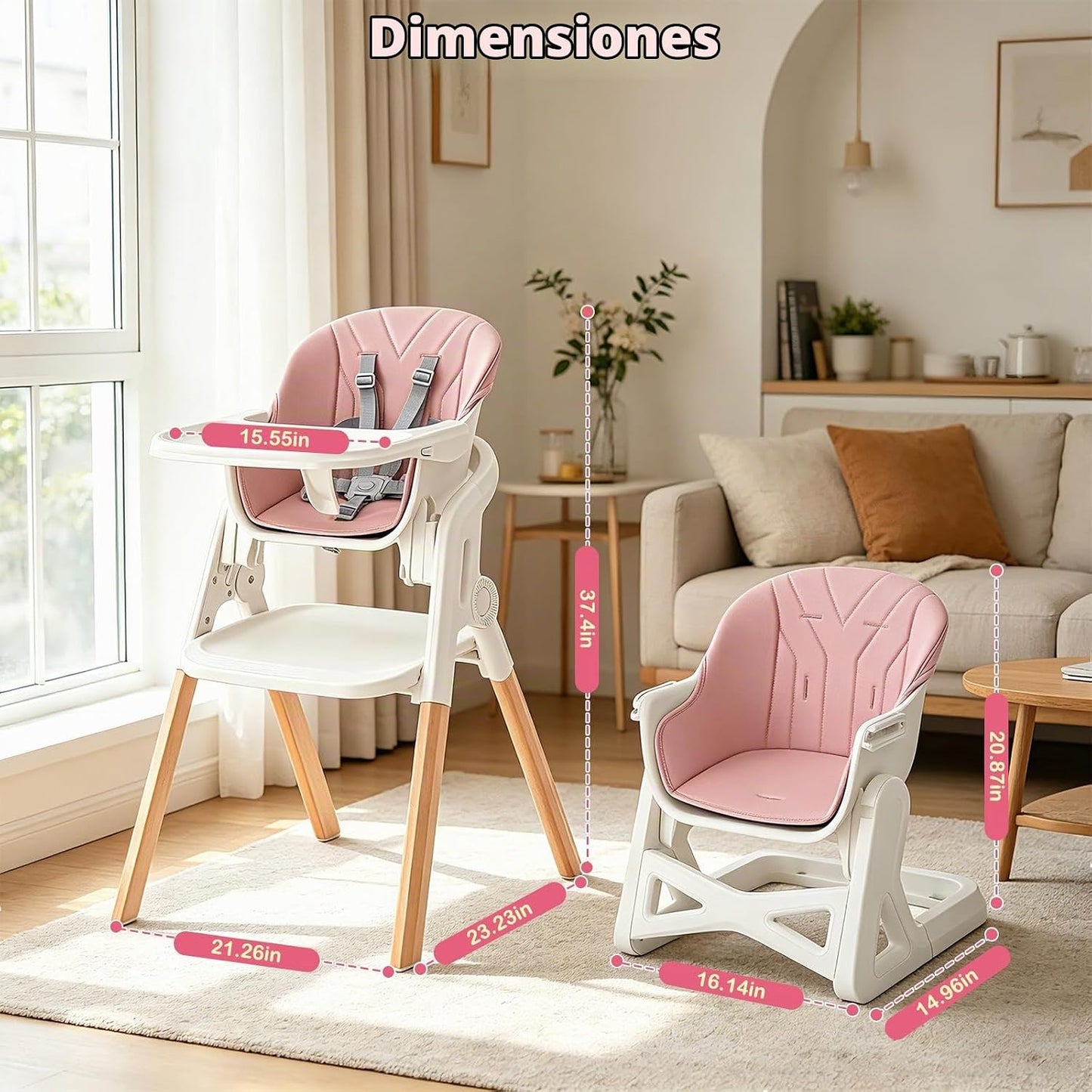 Silla alta plegable para bebé, sillas altas de madera convertibles...
