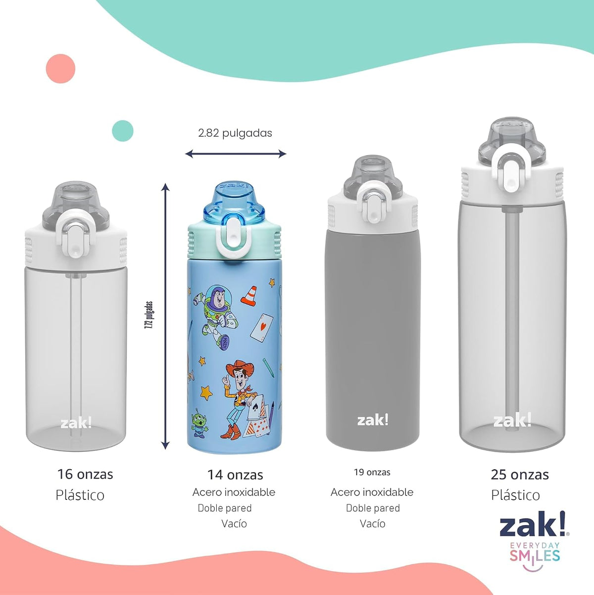 Zak Designs Disney Toy Story Sage - Botella de agua para niños con...
