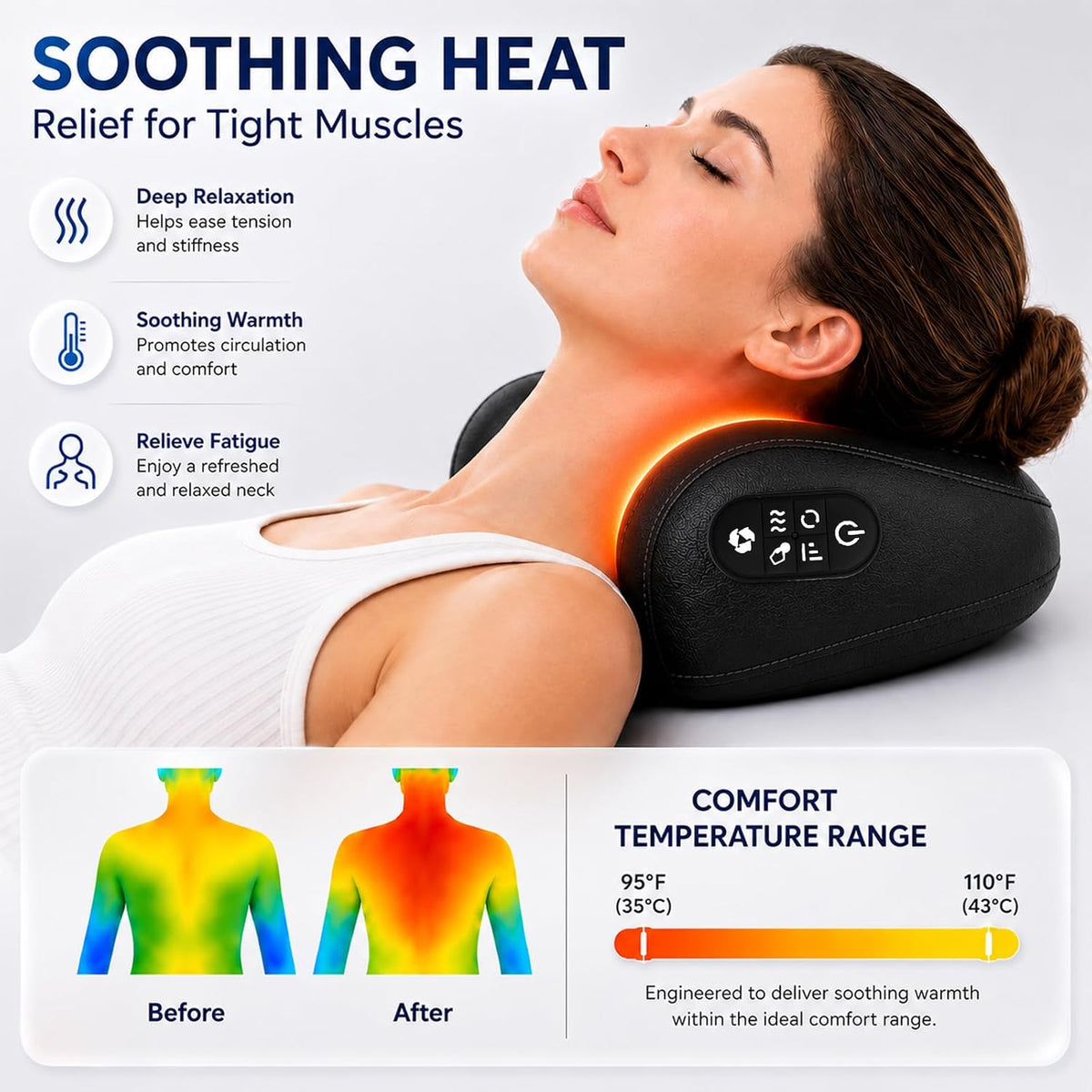 Masajeador de cuello con calor, almohada de amasado 3D inalámbrica...