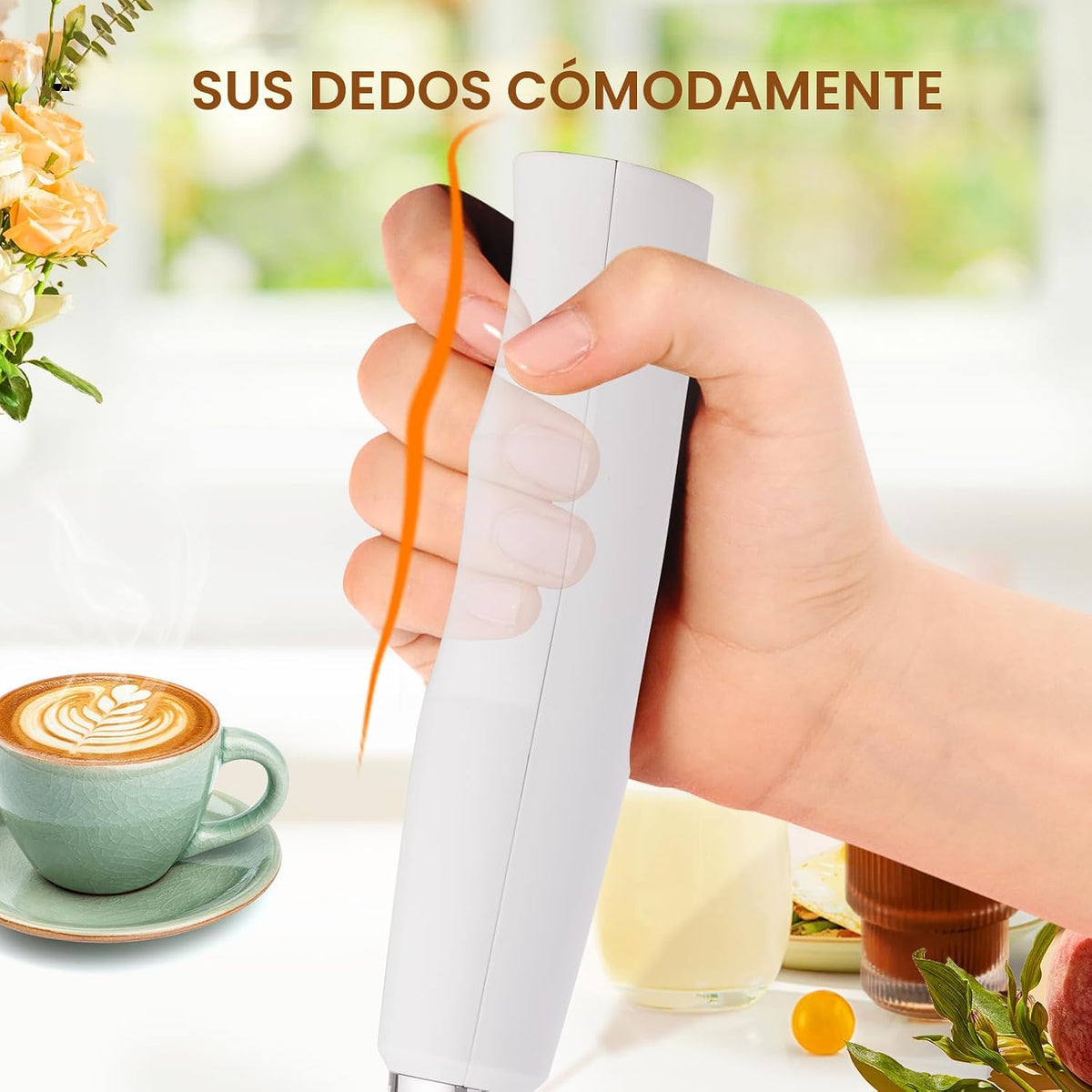YUSWKO Varita espumadora de leche de mano para café, batidor eléctr...
