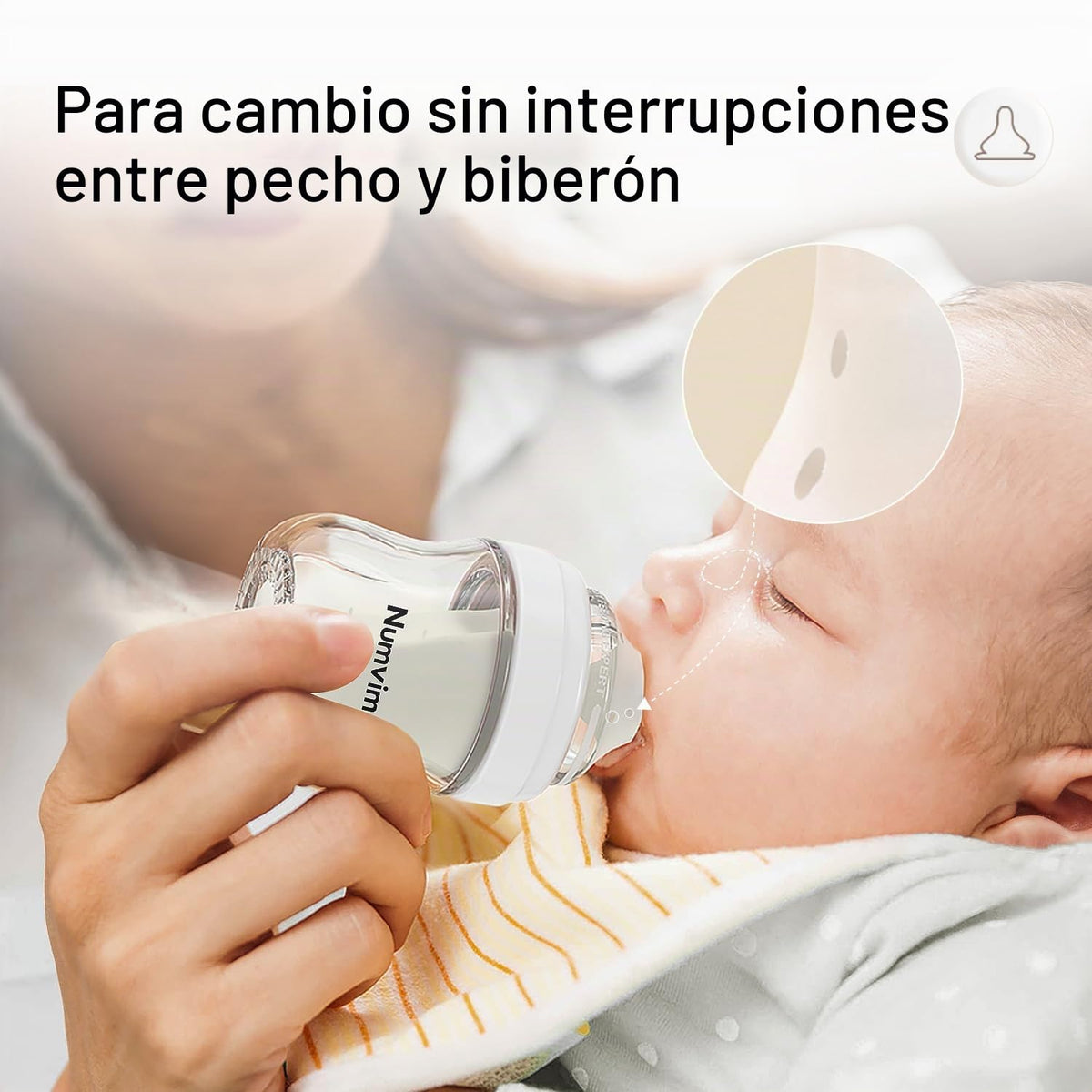 Numvim Biberones de vidrio natural de flujo suave y extra lento, bi...