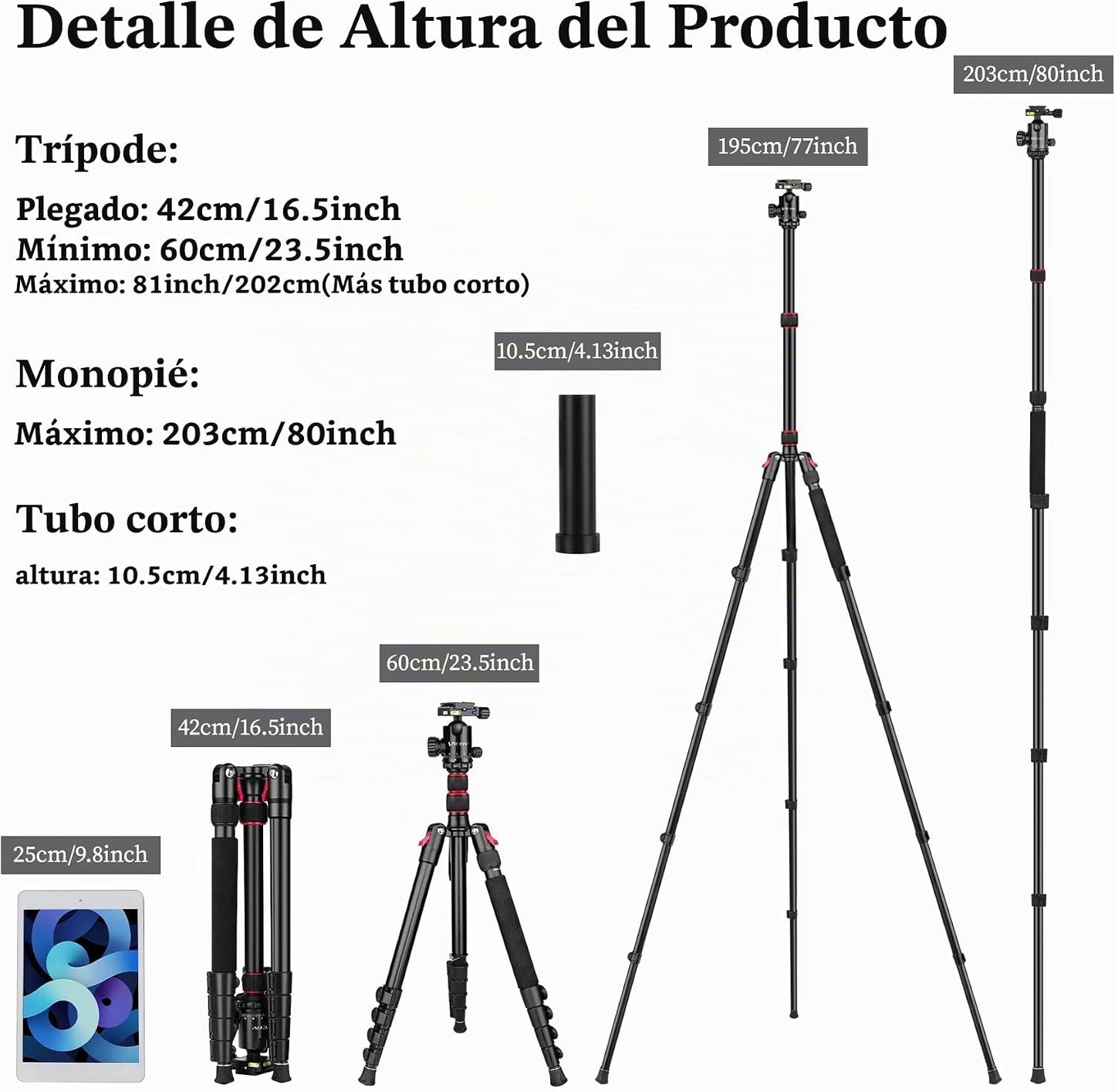 Trípode profesional para cámara, Victiv de 81 pulgadas de aluminio,...