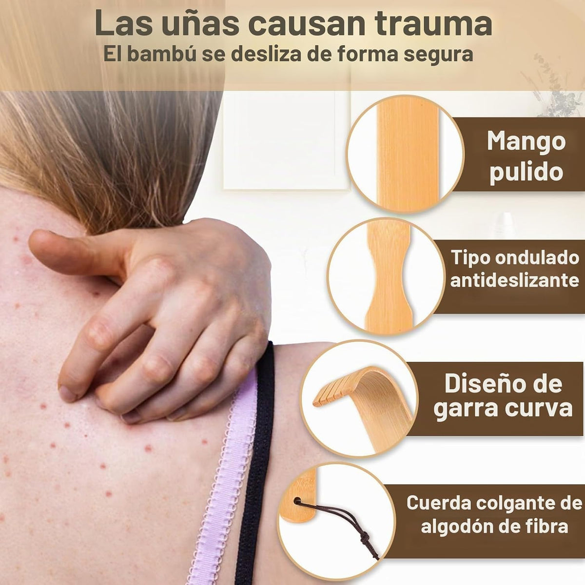 Renook Rascador de espalda de bambú de madera, masajeador de espald...