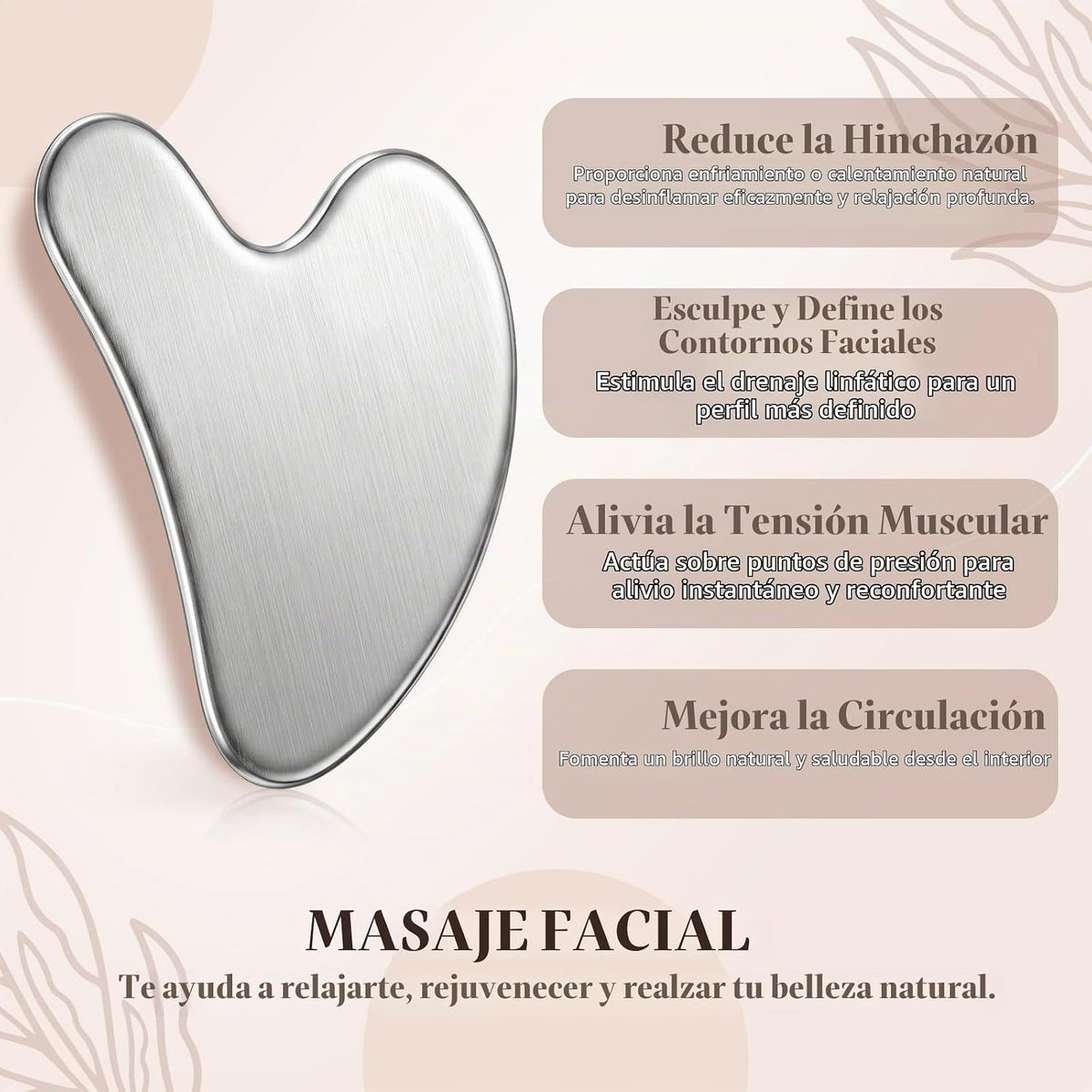 Nuanchu Herramienta facial Gua Sha de acero inoxidable 420, plata,...