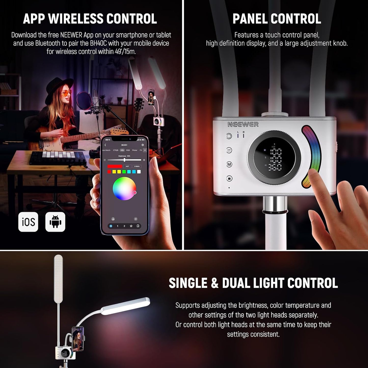 Kit de luz estética RGB NEEWER actualizado con control de aplicació...