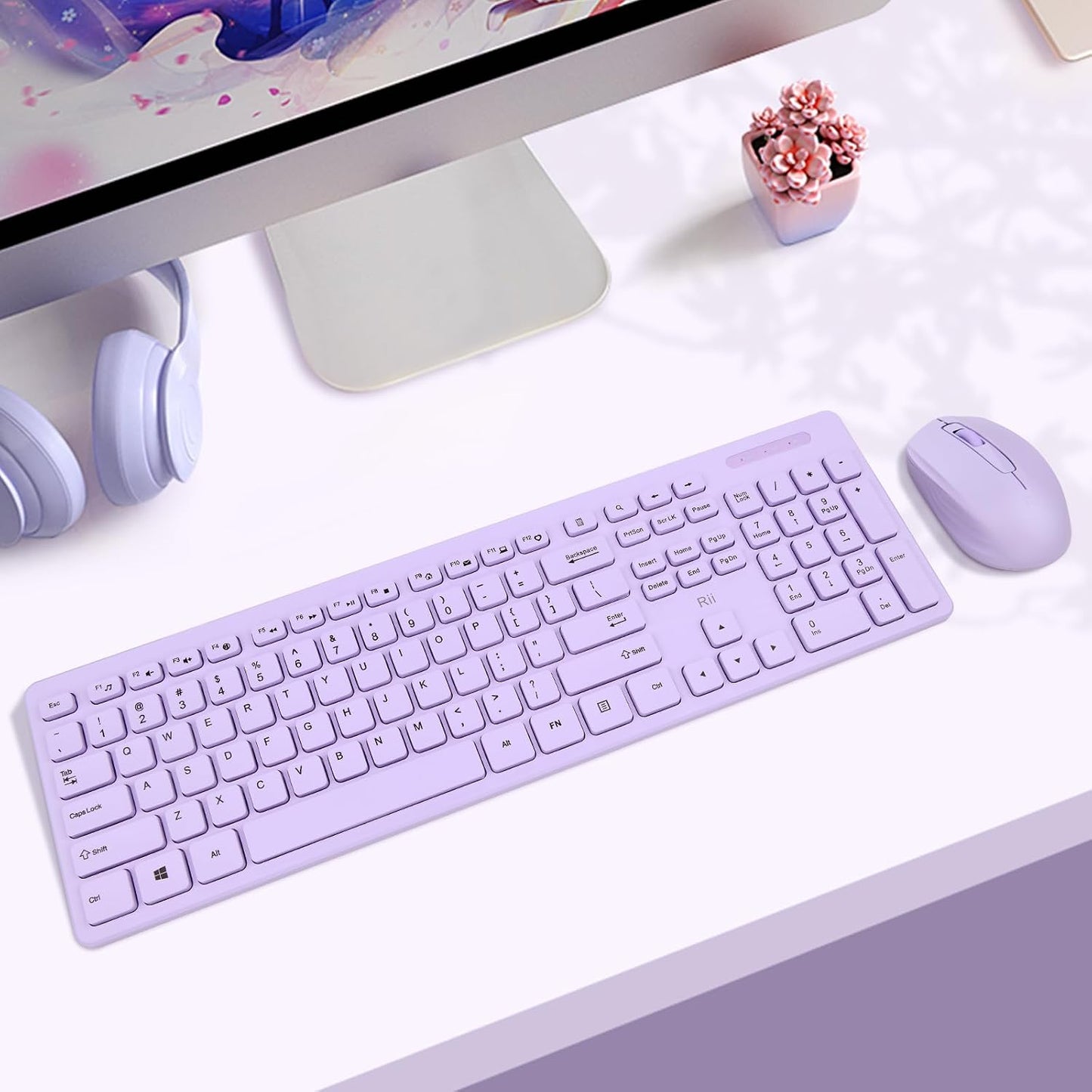 Combo de teclado y mouse inalámbricos, teclado estándar Rii para PC...