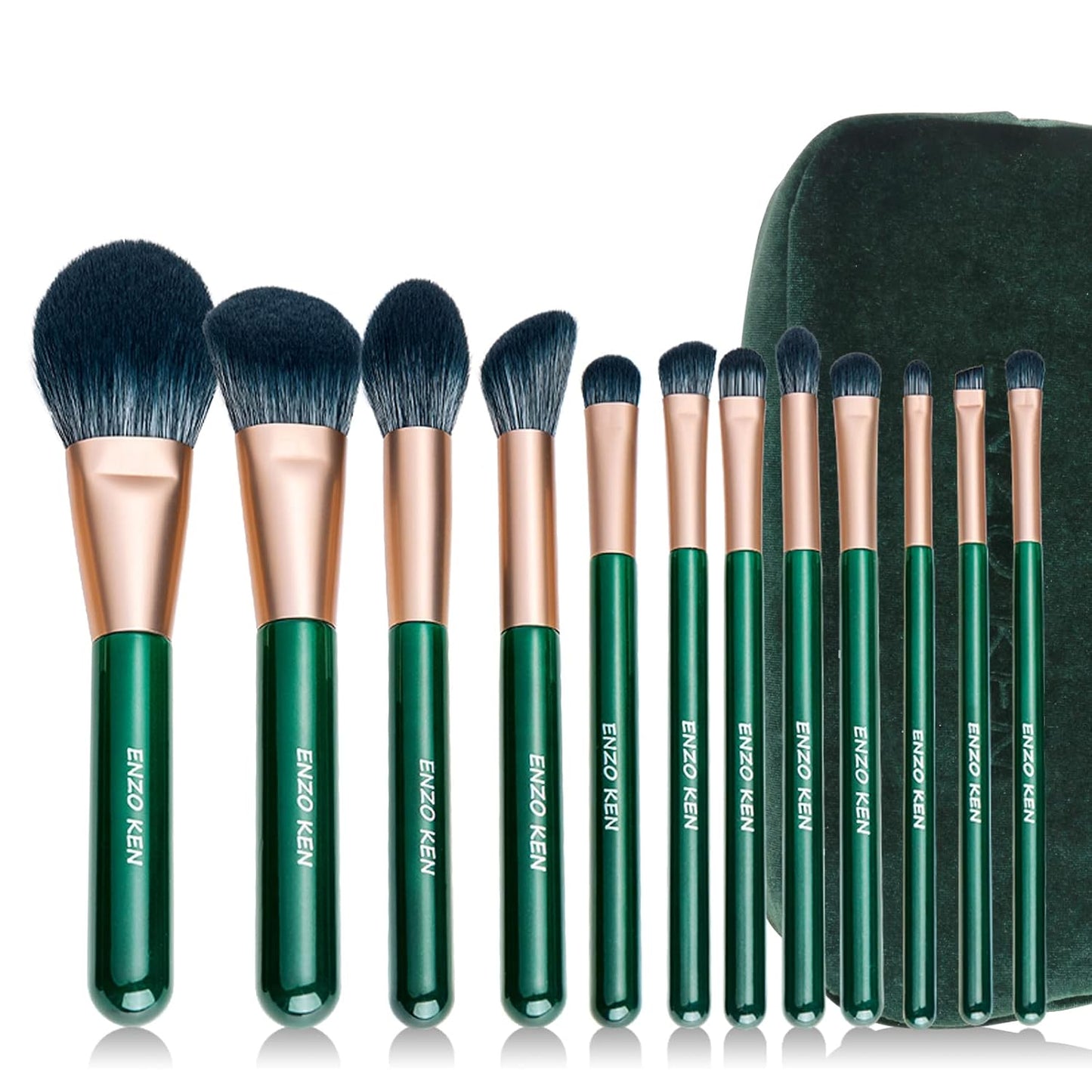 ENZO KEN Juego de brochas de maquillaje de fibra natural y pelo de...