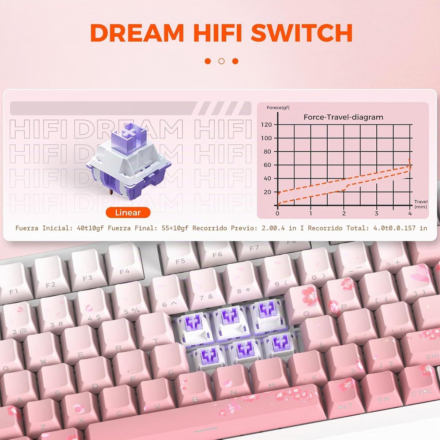 DAREU EK75PRO Sakura Rosa Teclado mecánico inalámbrico para juegos,...