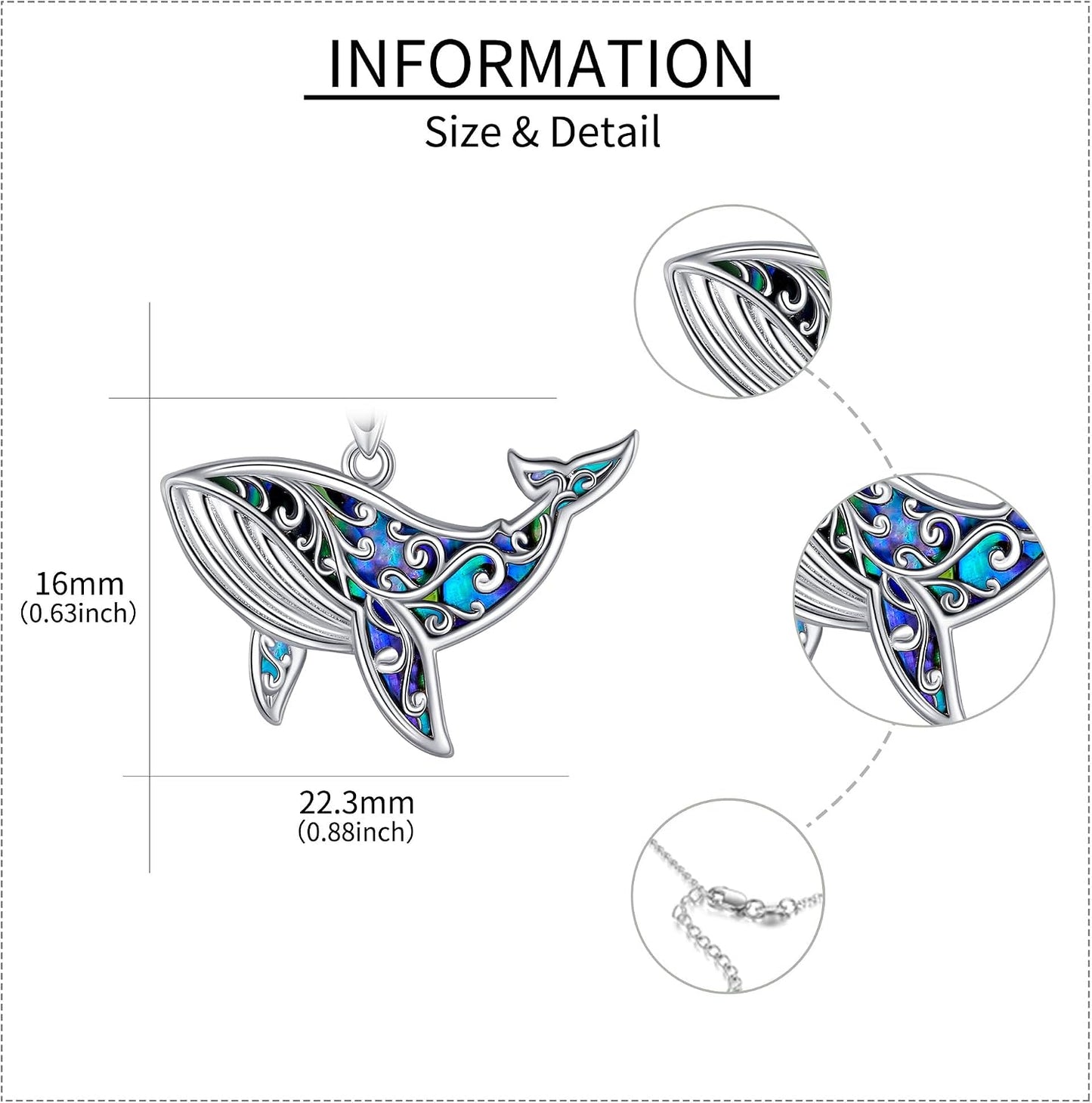 URONE Collar de plata de ley 925 con diseño de animales del océano,...
