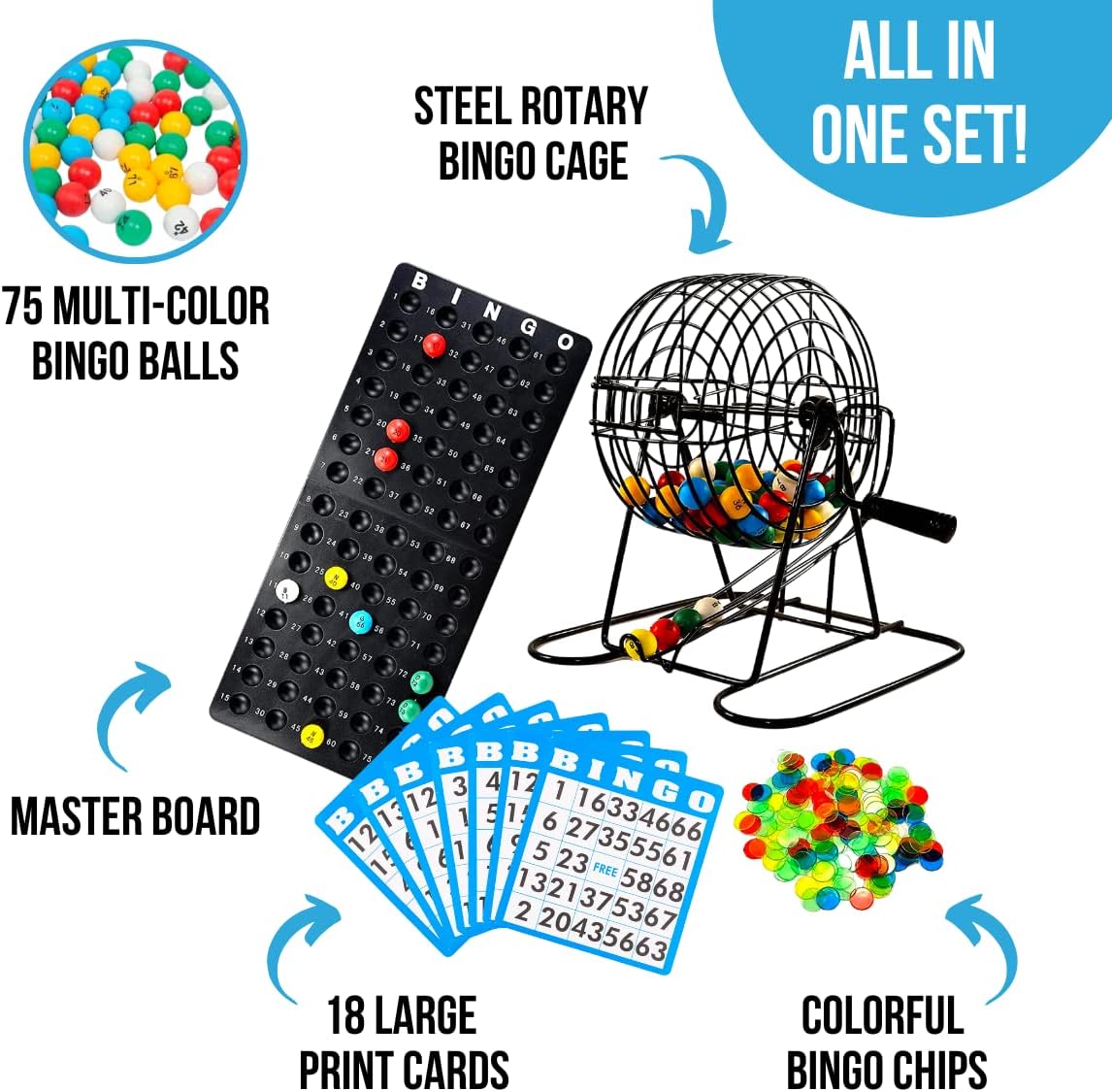Juego de bingo Deluxe de Regal Games con bombo, tabla, bolas, 18 ta...