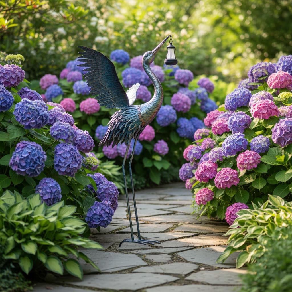 ViteenLight Estatuas de jardín de grúa de 43" con luz solar par...