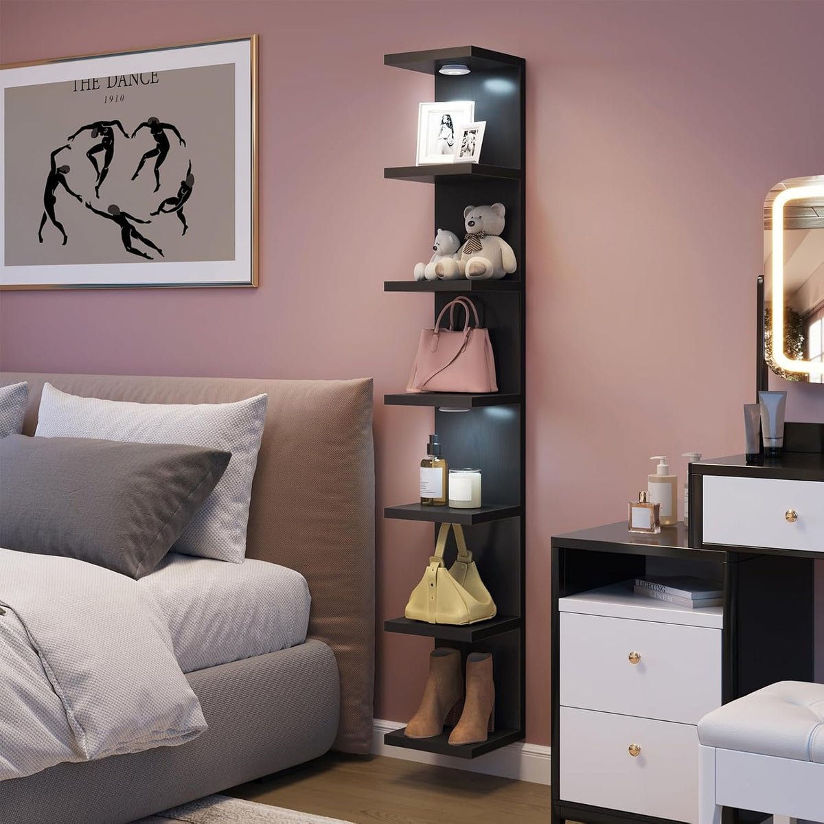 Fixwal Estante de pared de 7 niveles con luces LED para decoración...