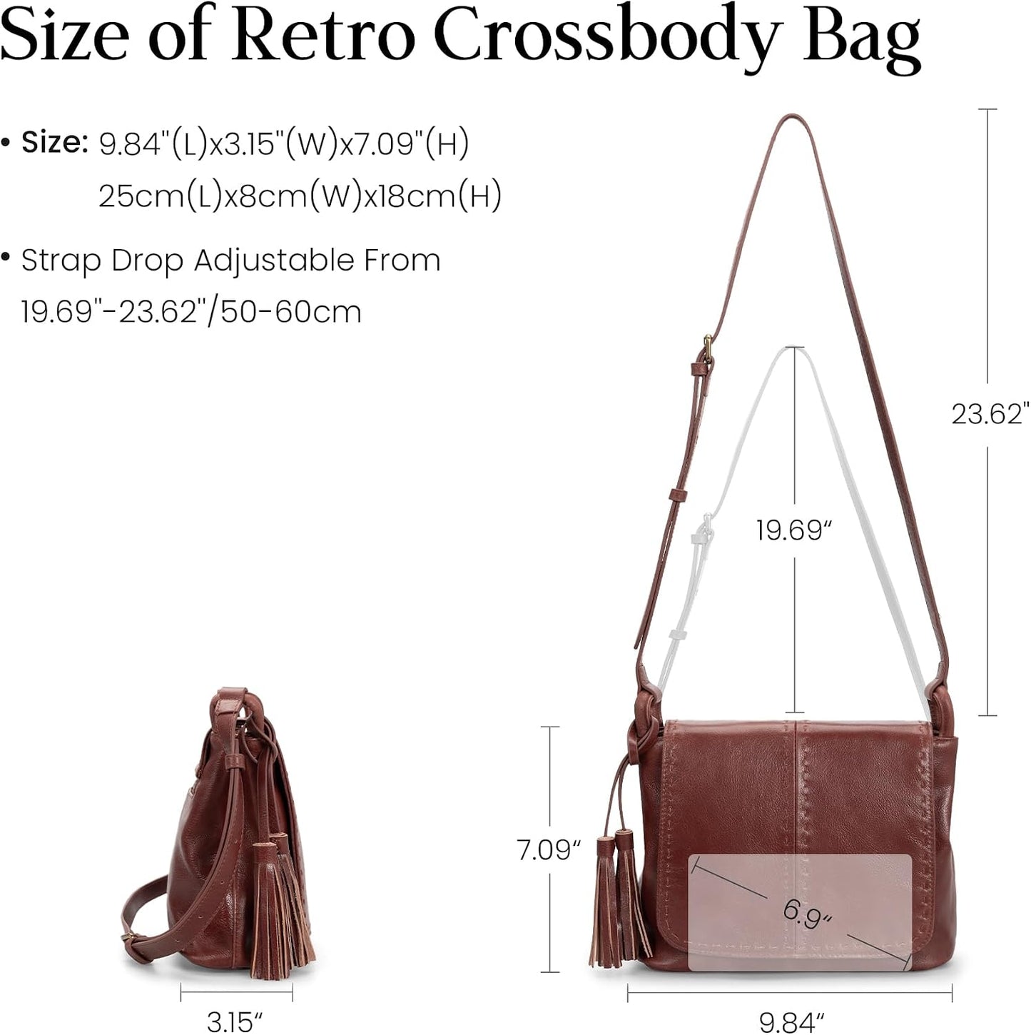 befen Bolso cruzado de cuero vintage para mujer, bolso de cuero gen...