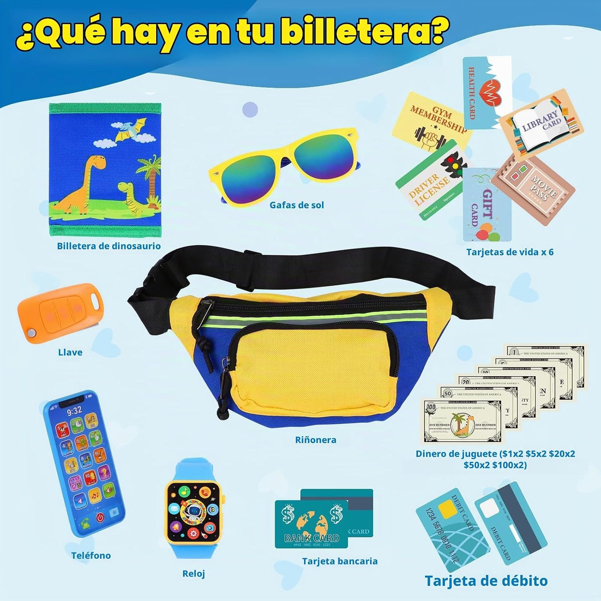 Learn2M Monedero de juego para niños pequeños de 3 a 6 años, mi pri...
