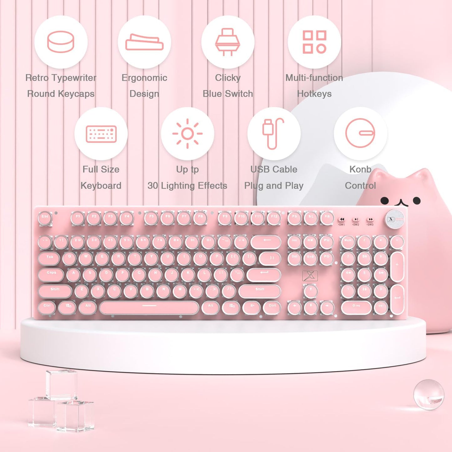 Teclado mecánico retro con cable para juegos, estilo máquina de esc...